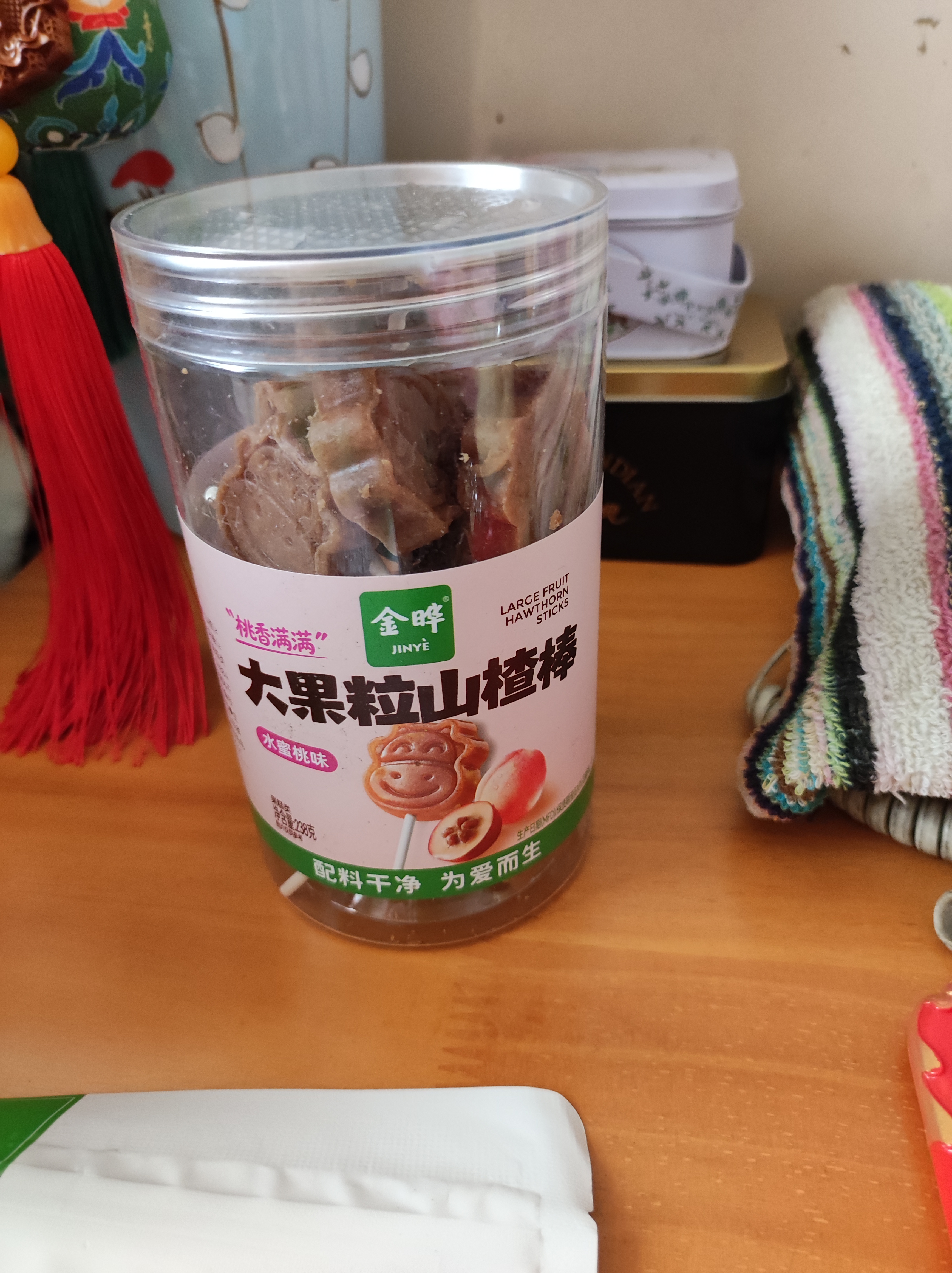 金晔238g水蜜桃味益生元大果粒山楂棒罐装休闲食品零食蜜饯果脯 实拍图