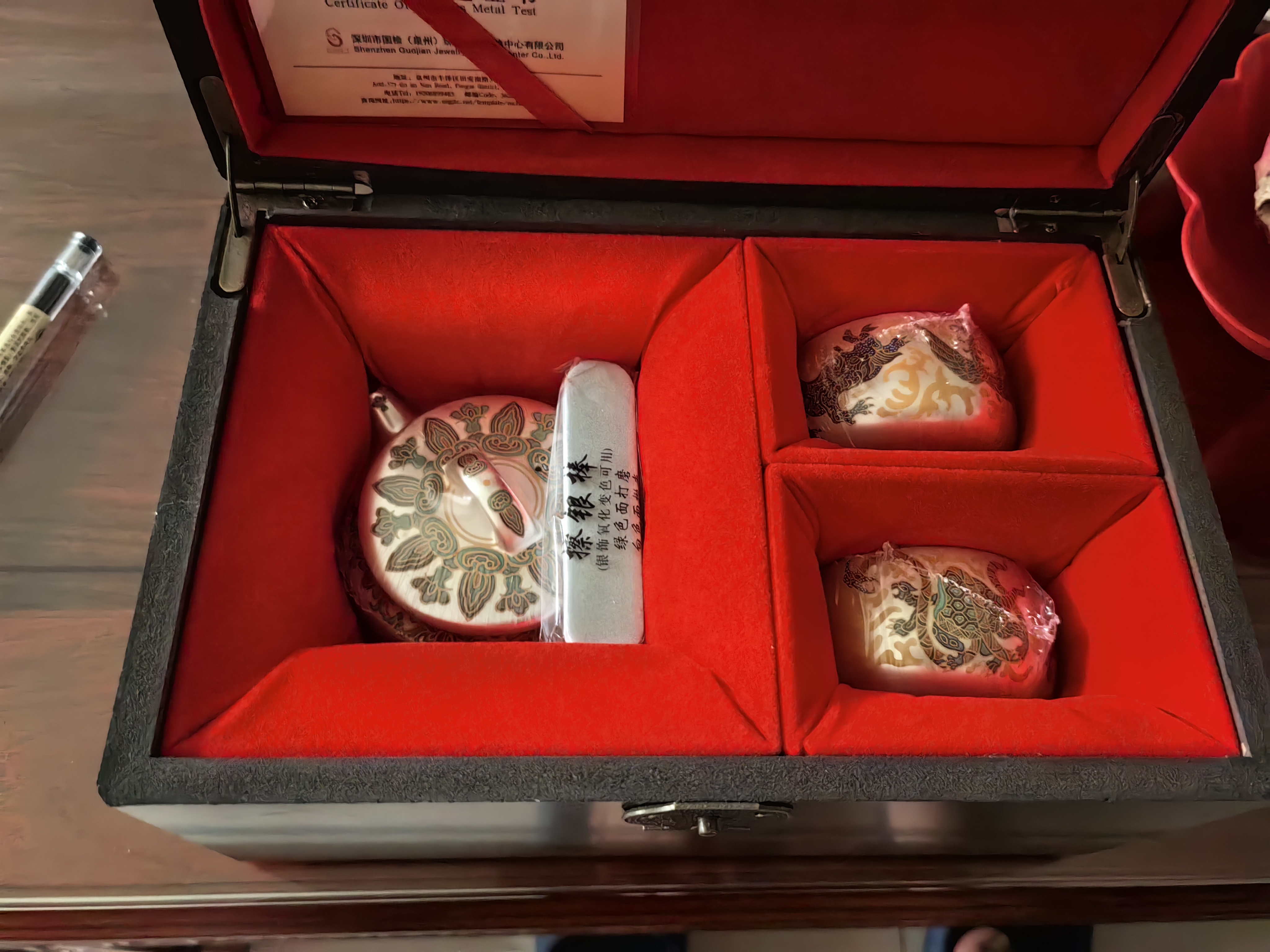 炙真银楼鎏999纯银茶具纯手工送父母长辈领导生日乔迁新婚退休礼物品 龙凤呈祥鎏银一壶两杯 (礼盒装) 实拍图