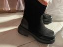 卓诗尼厚底短靴女2025年冬新款弹力靴袜春秋女靴子英伦风加绒瘦瘦马丁靴 黑色-绒里 35 实拍图