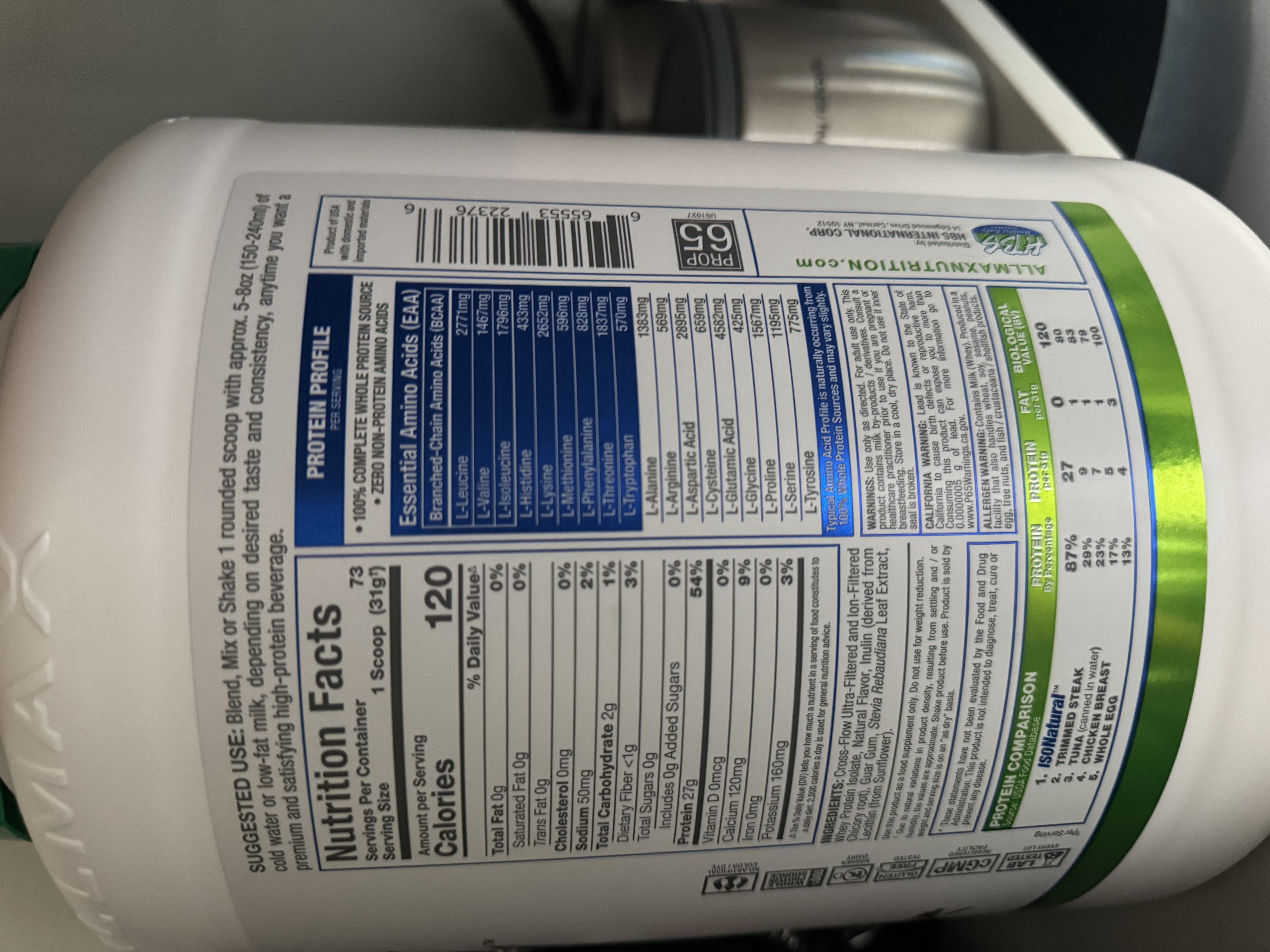 ALLMAX蛋白粉 天然萃取0添加 分离乳清蛋白粉健身增肌美国原装进口 【香草】 2270g*1罐 -87%蛋白质含量 实拍图