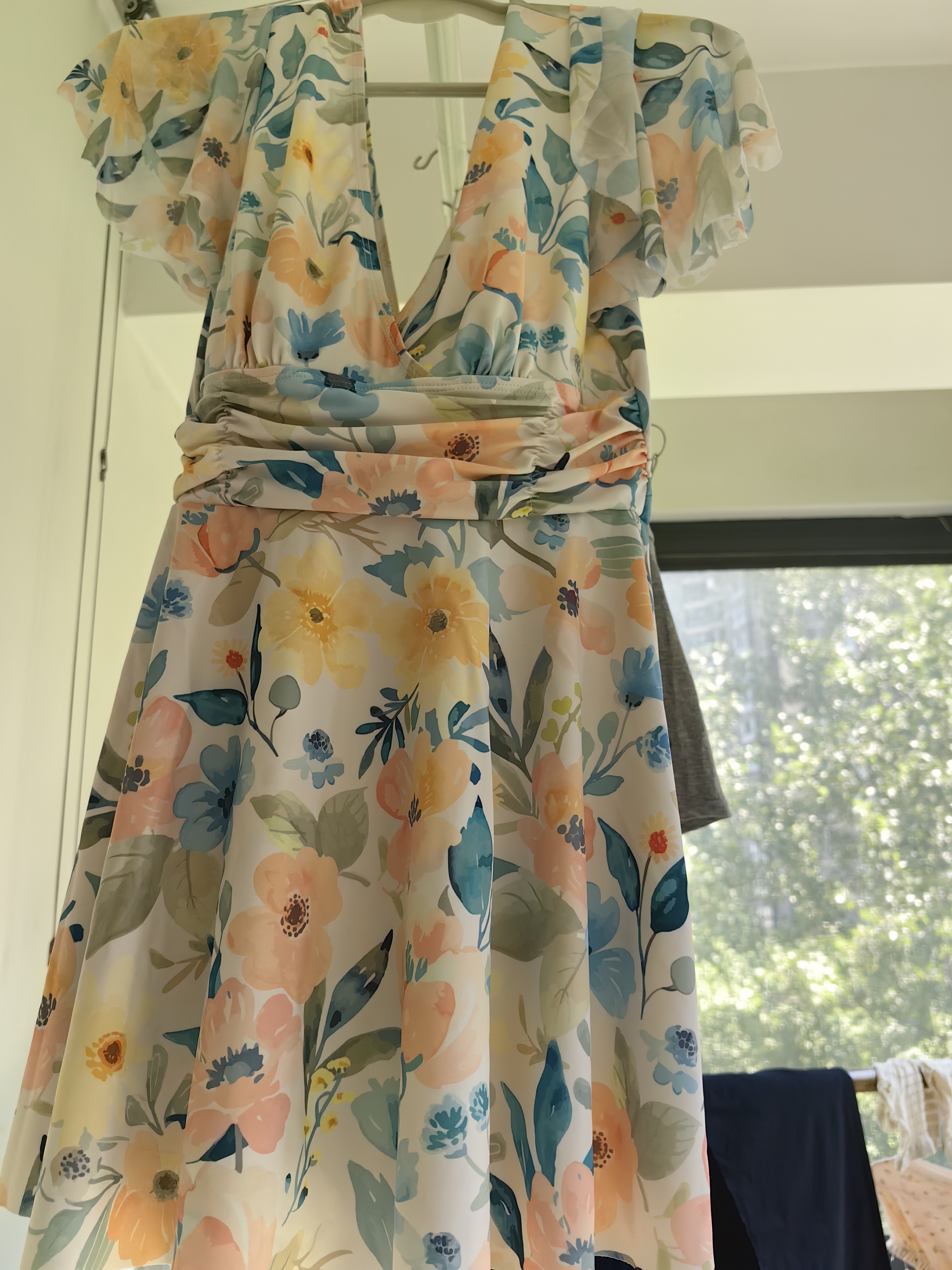 梵迪拉（F.DYRAA）泳衣女士温泉遮肉显瘦连衣裙子夏季透气游泳衣三件套15024黄色L 实拍图