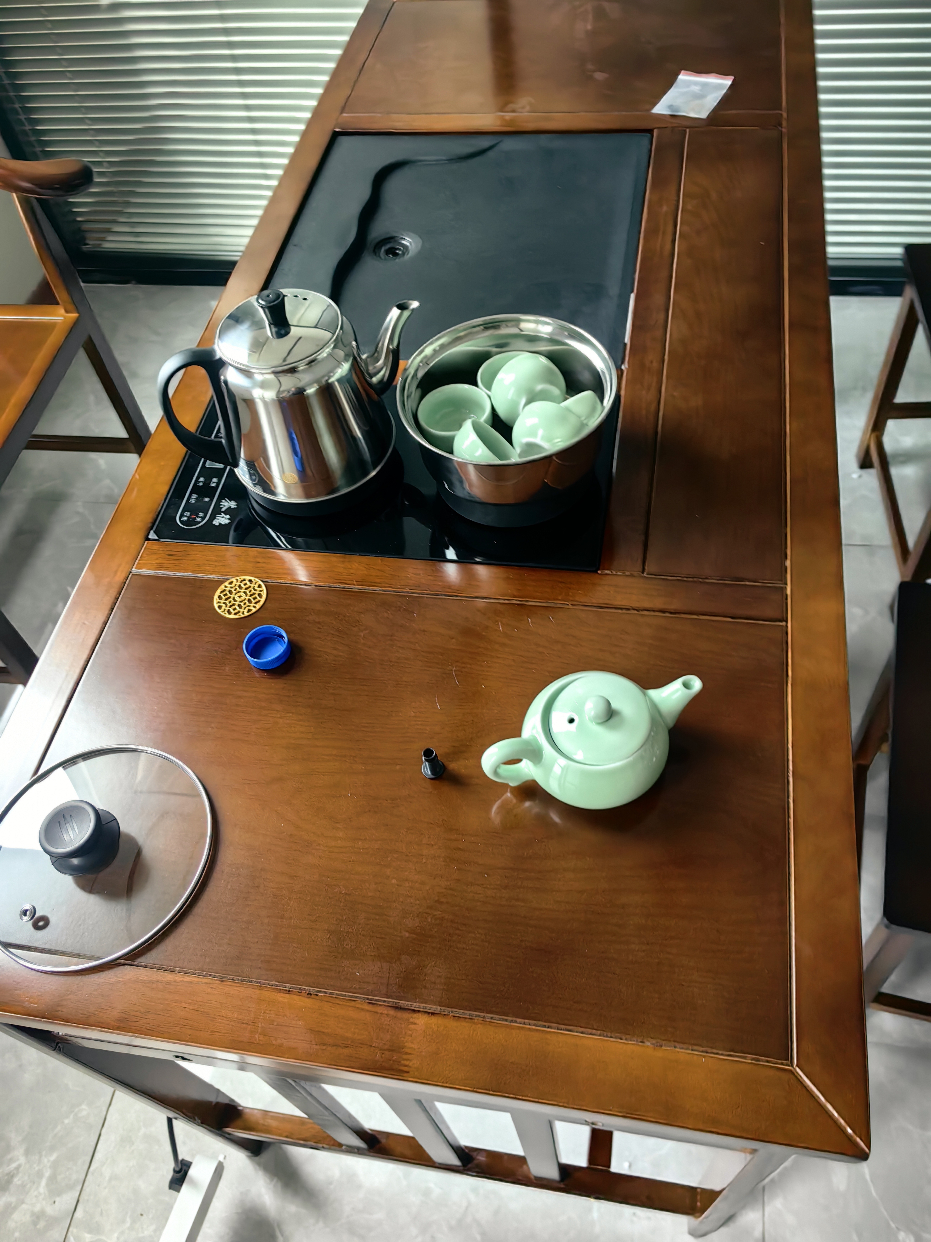 实木茶桌椅组合客厅功夫茶台茶几小户型家用套装一体阳台泡茶桌子 1.4米明月桌+1围椅+2月牙椅【送电磁炉茶具】 实拍图
