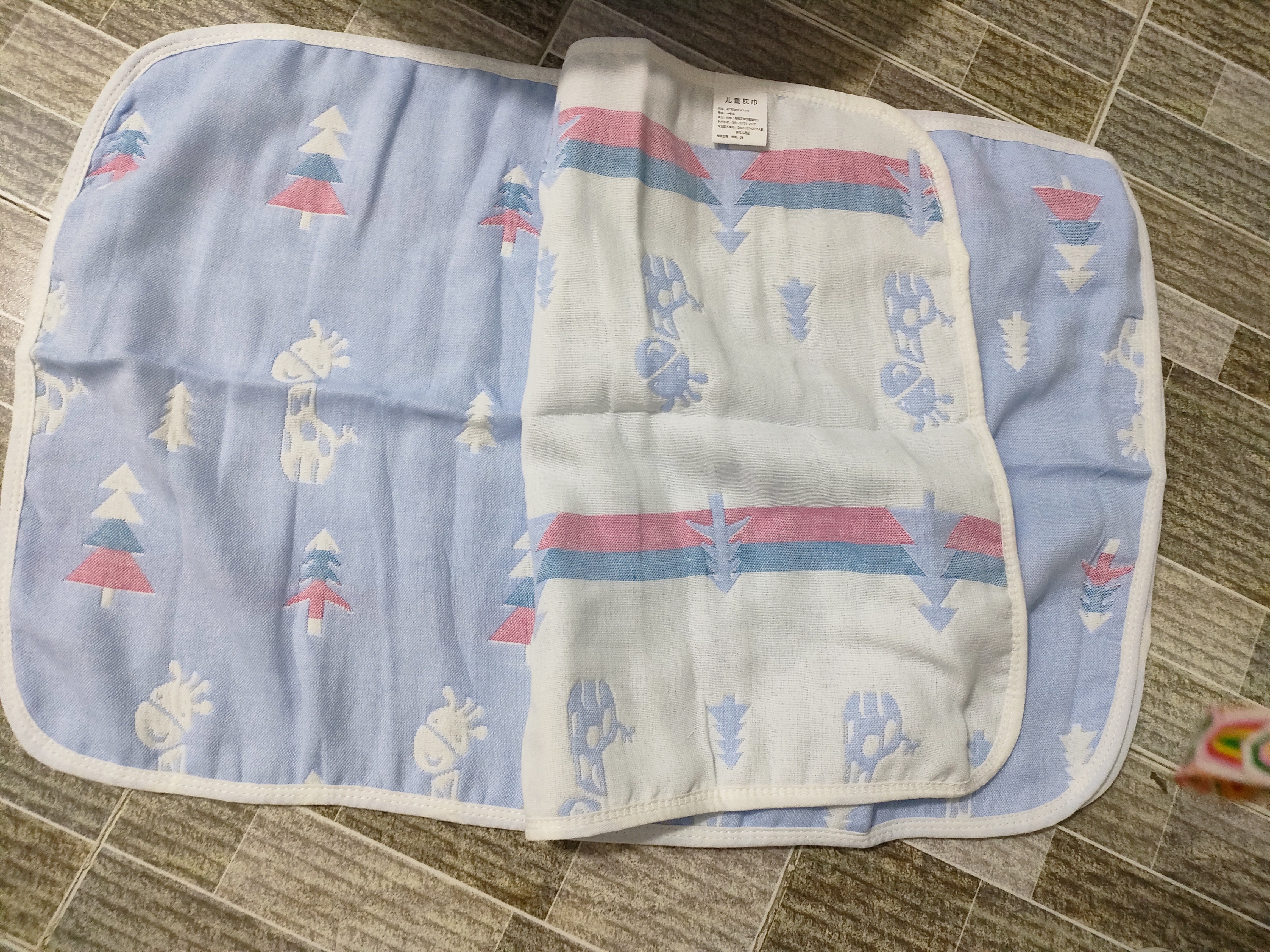 9i9宝宝枕巾婴儿童纯棉纱布2条装透气吸汗巾幼儿园午睡四季通用A52蓝 实拍图