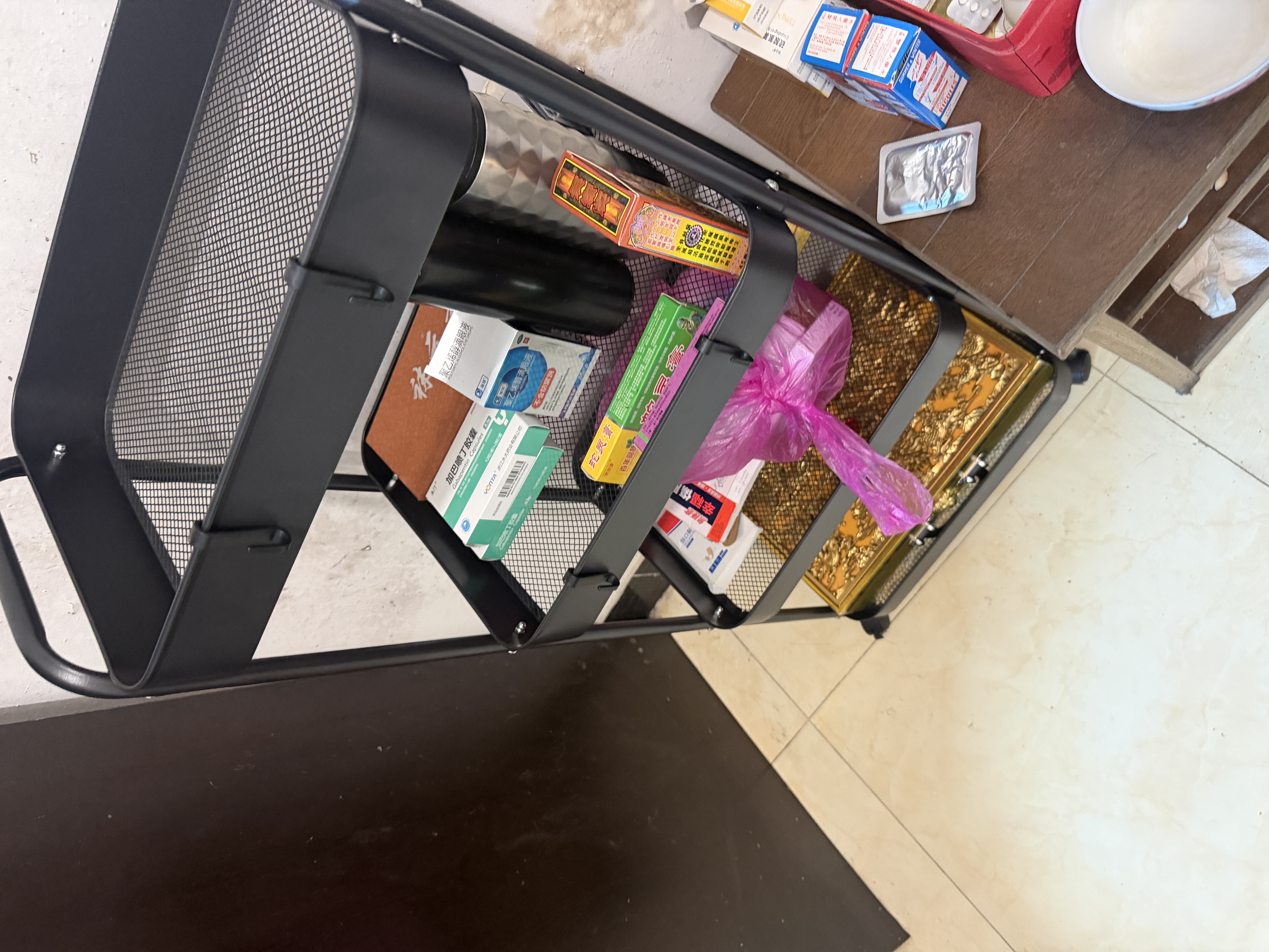 全品屋小推车置物架可移动落地收纳架家用零食厨房多层碳钢带轮架子四黑 实拍图