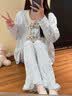 季尚雅高级感甜美花朵云朵棉睡衣女春秋季带胸垫长袖家居服2026新款夏天 （带胸垫）蓝色【长袖+长裤】 M 实拍图
