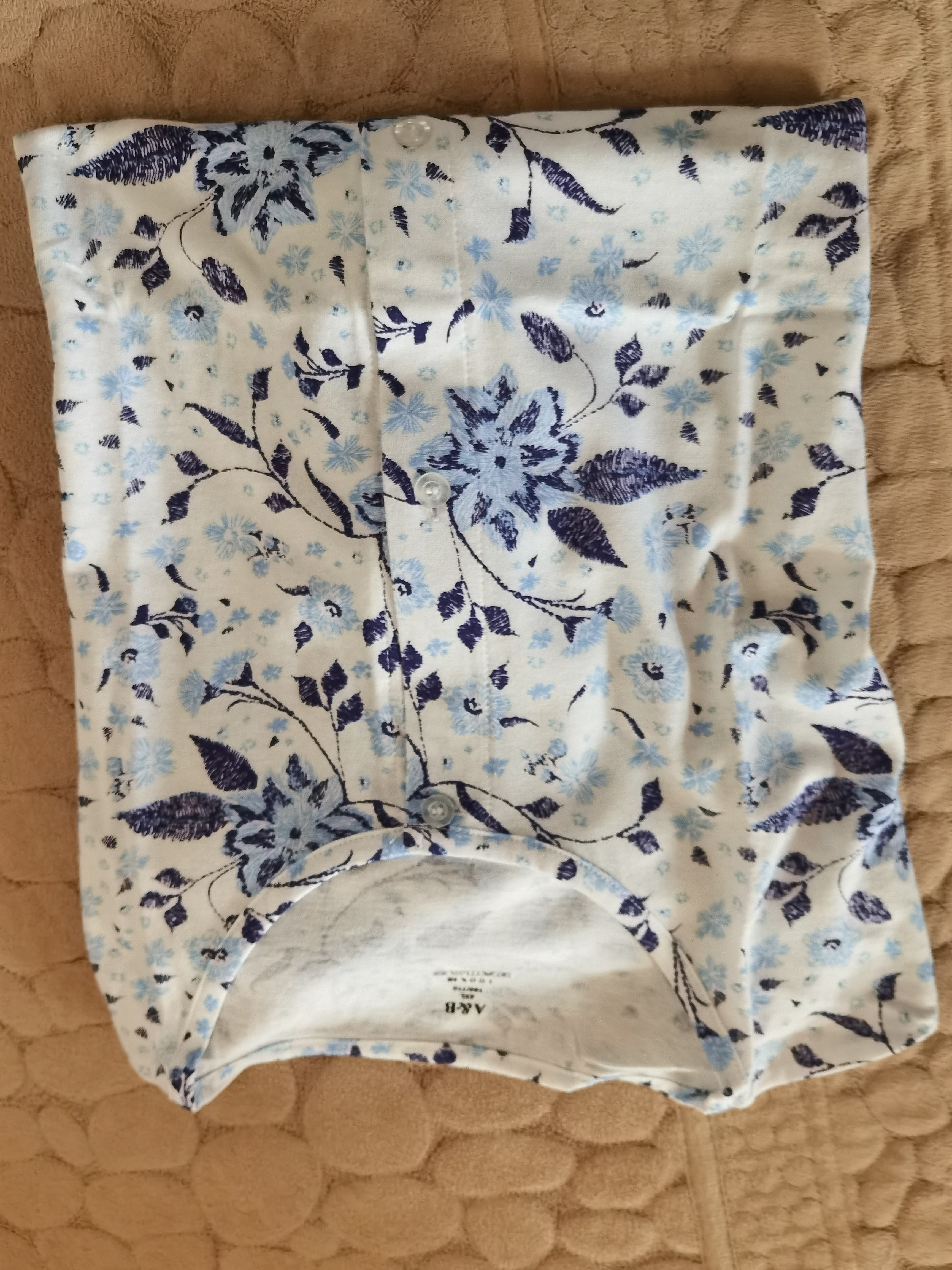 AB女纯棉印花睡衣中老年圆领短袖妈妈款家居服单件上衣汗衫 蓝彩苏 4XL 实拍图