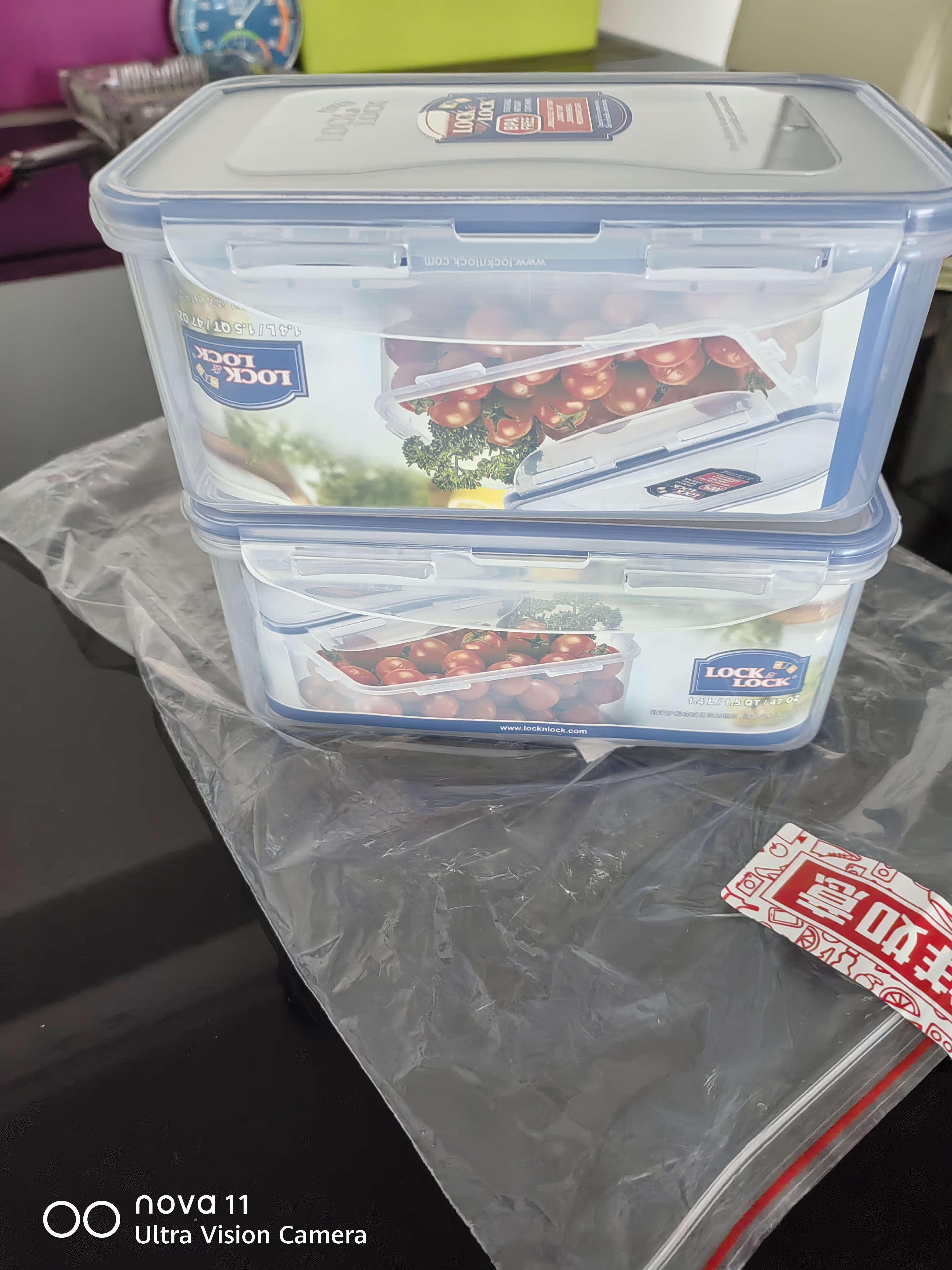 乐扣乐扣 塑料密封便当饭盒 冰箱收纳盒食品储物盒储藏盒 透明 1.4L×2个 实拍图