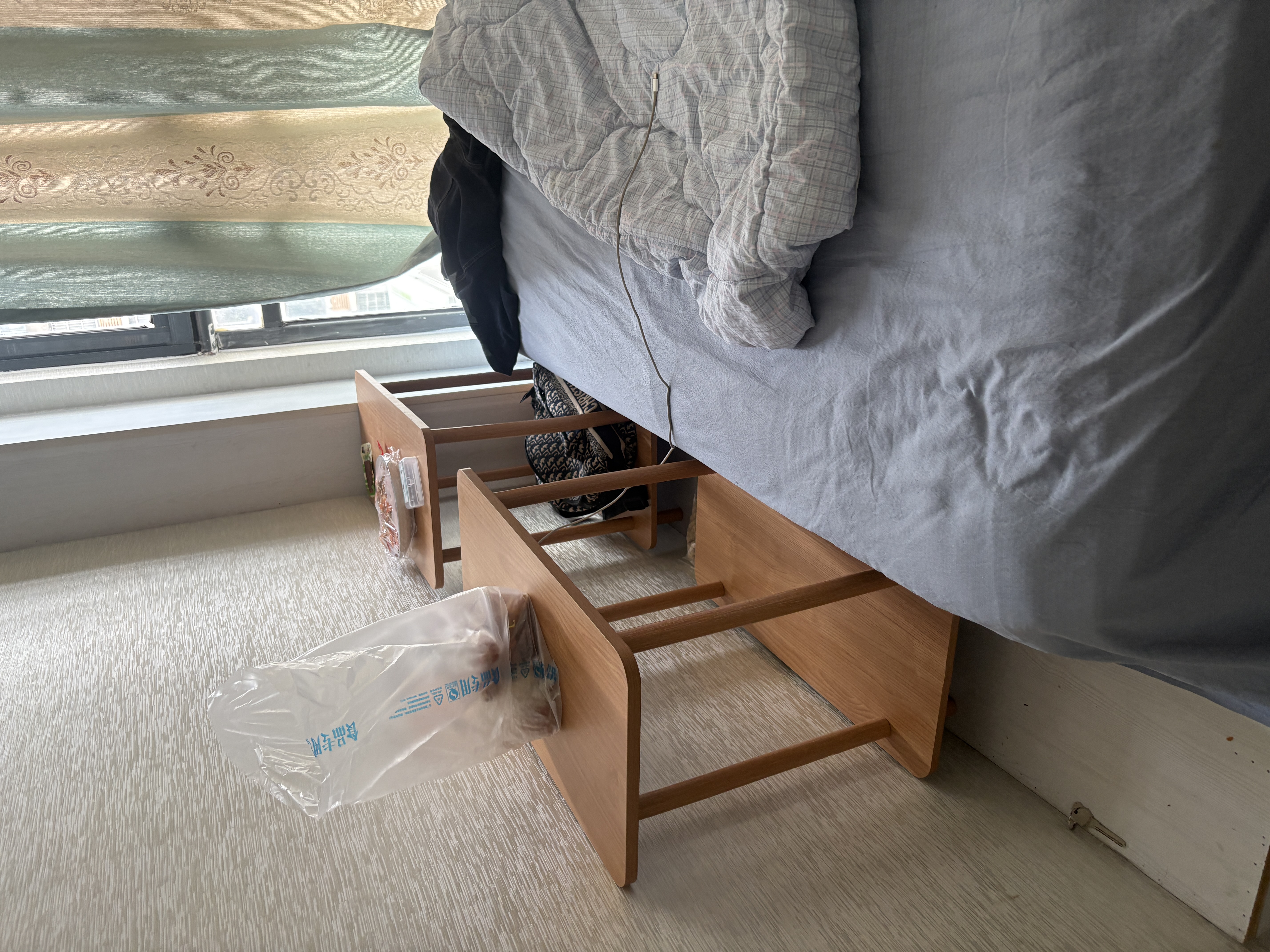 家用双层床头柜出租屋简约现代卧室侧边柜小户型床头置物架小桌子 实木生态板-长方形田园橡木色原木色60*30*53 实拍图