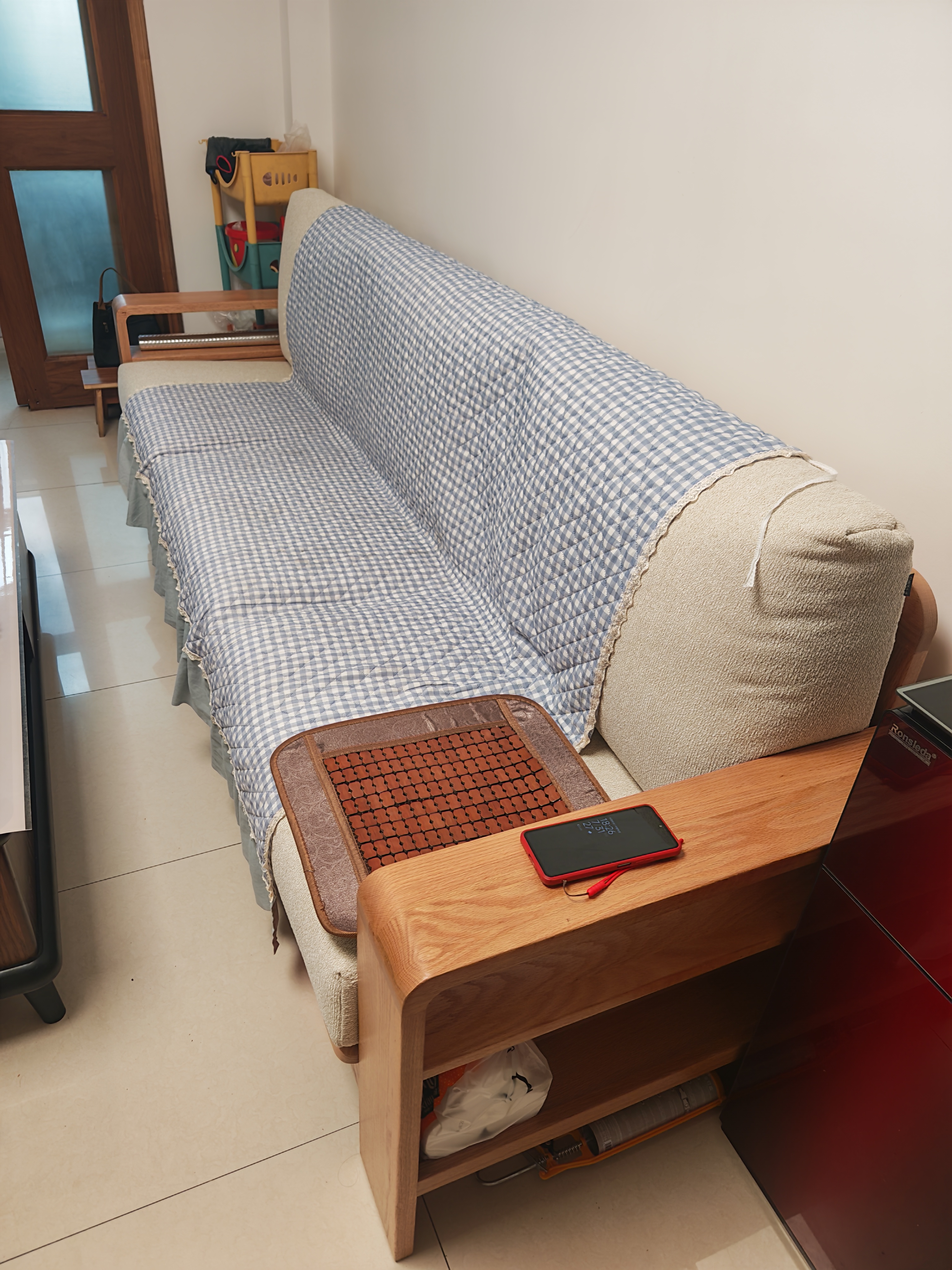 全友家居实木沙发原木风大户型三人位客厅布艺软包直排沙发可进扫地机 实拍图