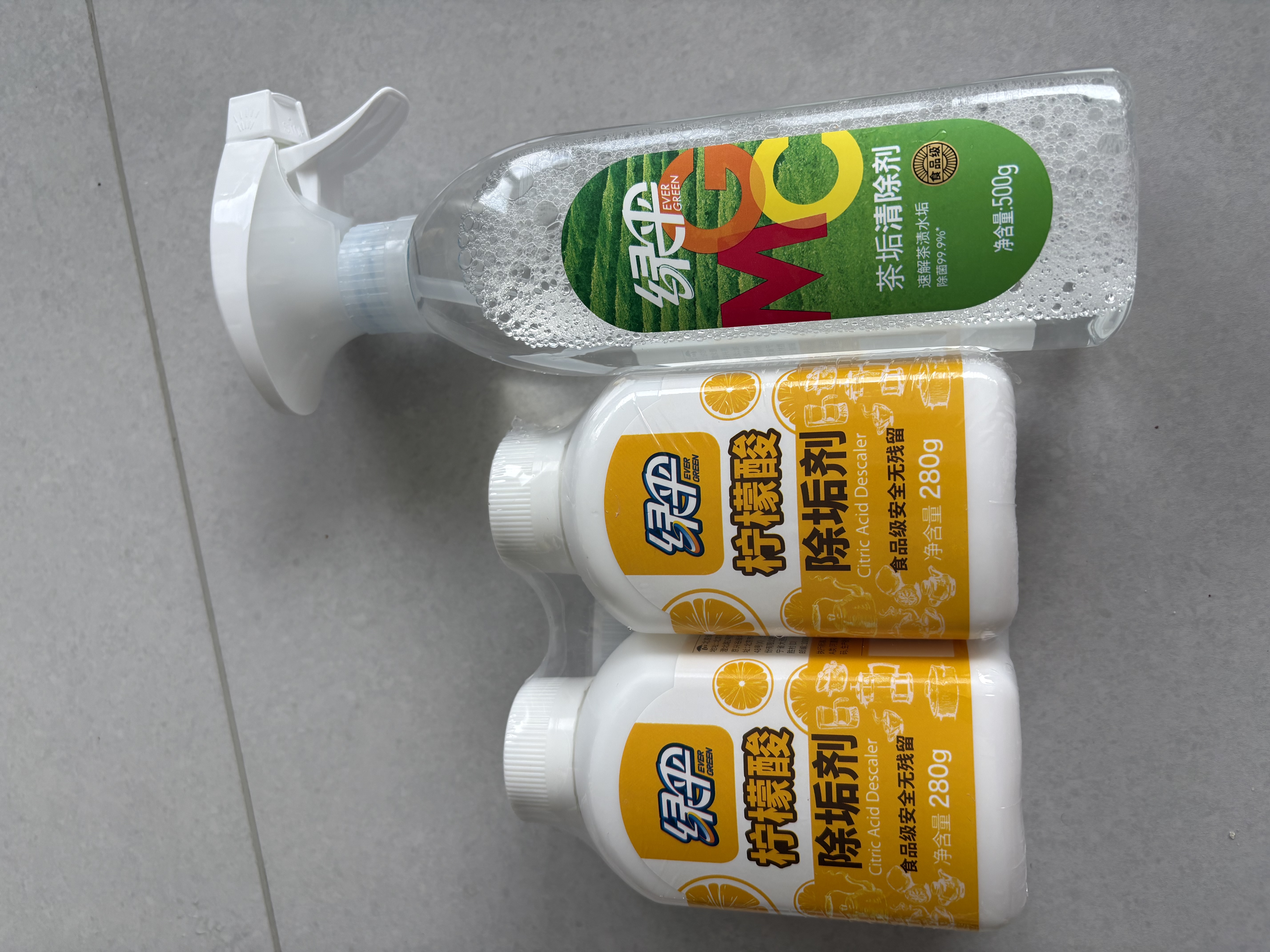 绿伞水垢茶垢清洁套装茶垢清除液500g瓶+食品级柠檬酸清洗剂280g×2瓶 实拍图