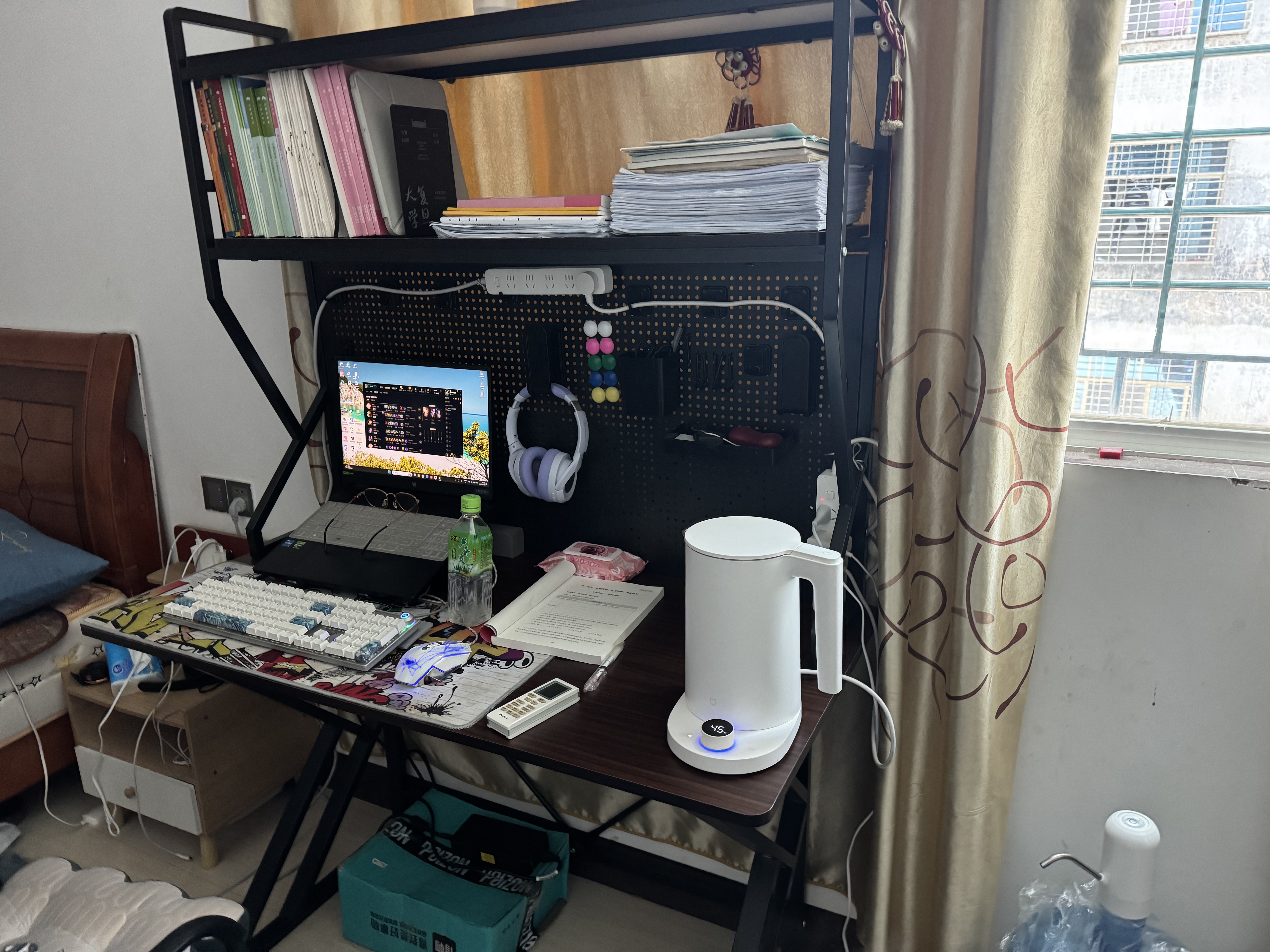 全品屋电脑桌台式电竞桌带收纳书桌学习桌子洞洞板置物架实木芯一体办公 【双层洞洞板电脑桌】稳固双K腿组合+胡桃木色120cm 【下单即送】30件收纳配件 实拍图
