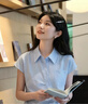 尚都比拉短袖雪纺衬衫女夏季休闲通勤职业衬衣百搭显瘦上衣 蓝色  S  实拍图
