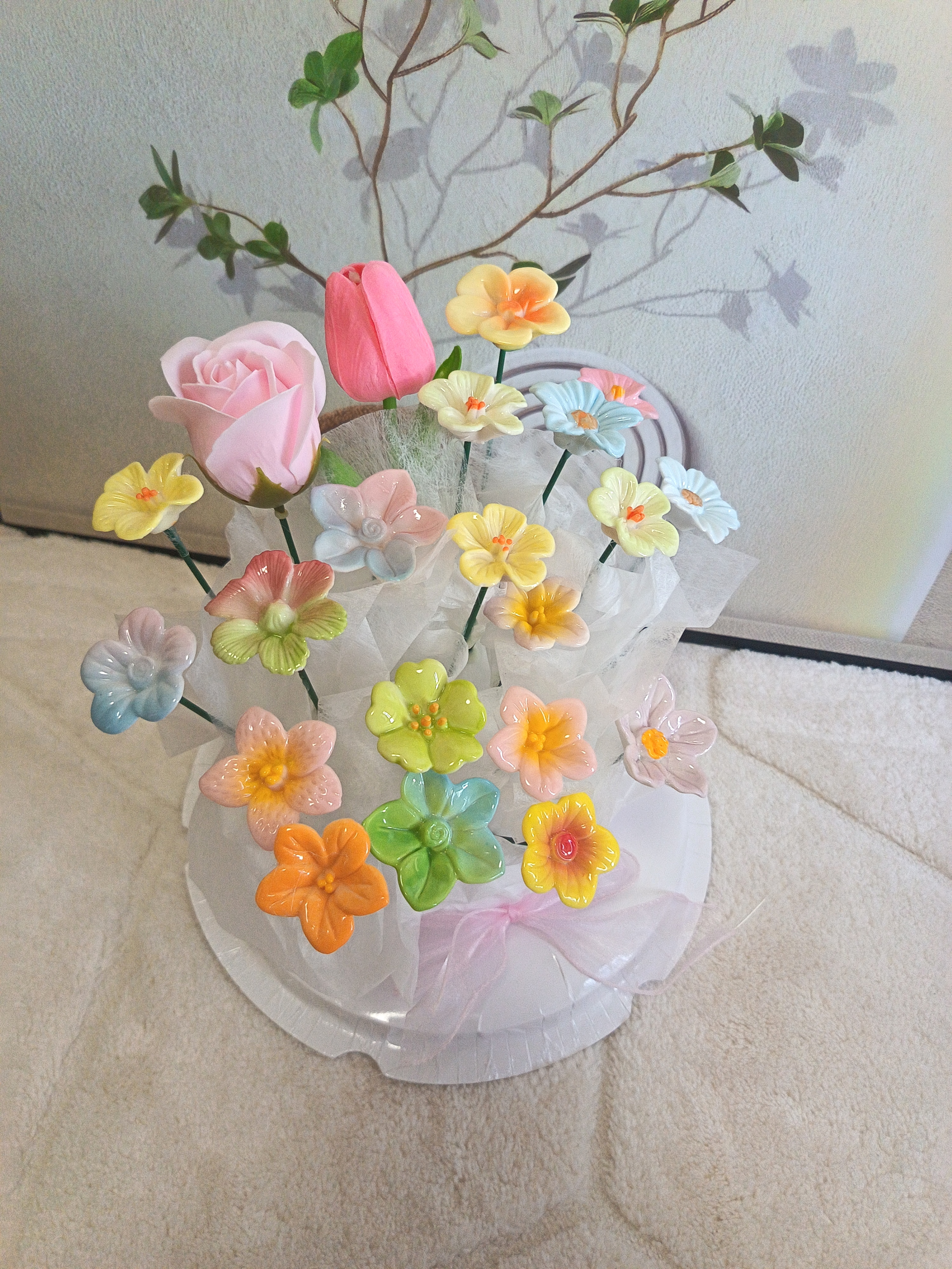 甜蜜点陶瓷花束21朵生日礼物女生永生花香皂花蛋糕花束重阳节圣诞礼品 实拍图