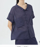 斯琴夏季新品女棉麻蓝色翻领休闲宽松落肩短袖衬衫BAXS021 蓝色 M 实拍图