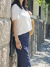 优衣库麻混纺半开领衬衫/短袖女装衬衣487477 01 乳白色 M 实拍图