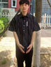 主意范（ZHUYIFAN）胖子超大码休闲衬衫男士短袖夏季宽松大码冰丝学生外套衬衣套装 黑色 XL (175) 125-145斤 实拍图