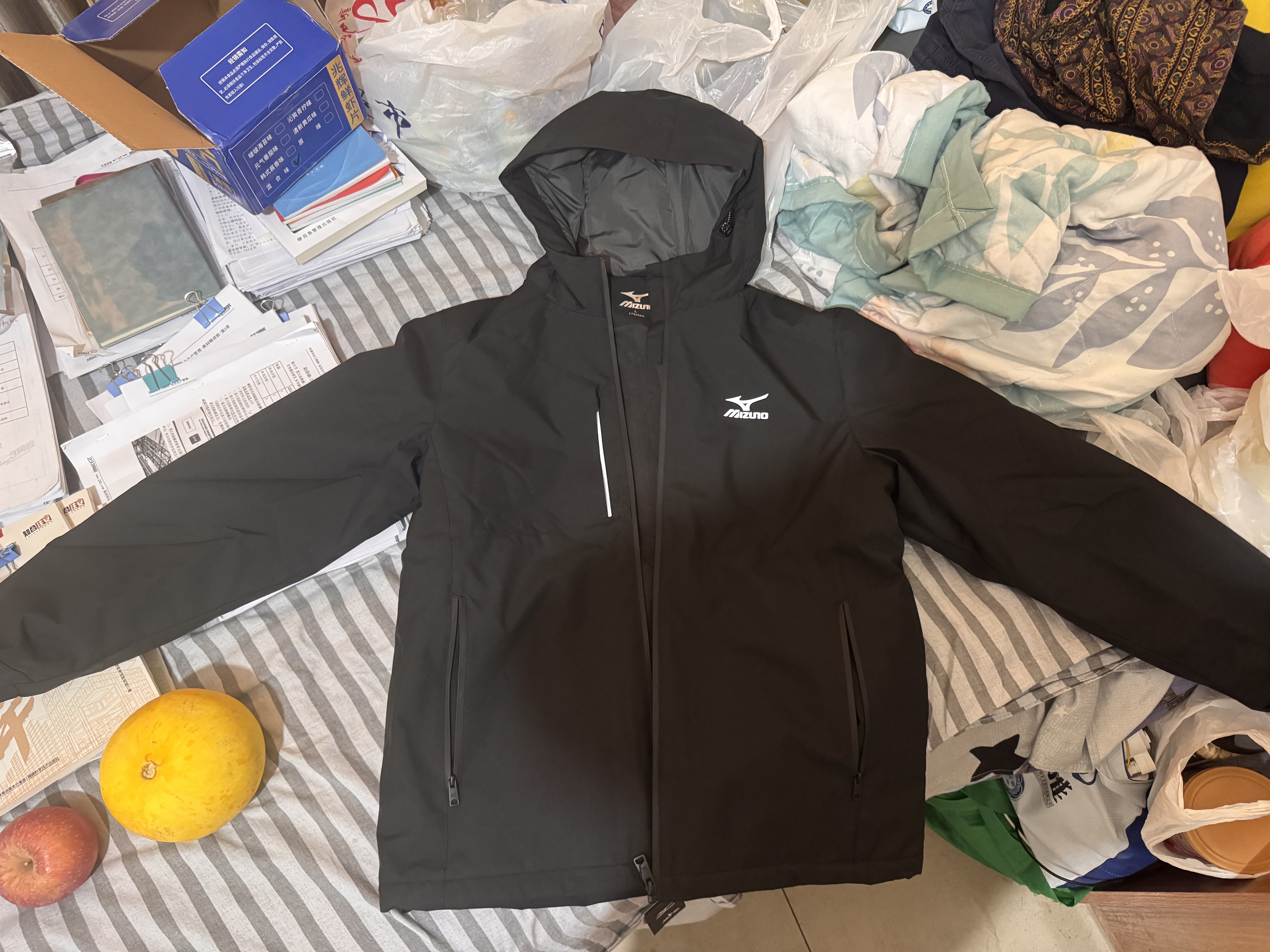 美津浓（MIZUNO）户外夹克男连帽梭织透气情侣锋衣加绒加厚加棉外套男上衣 实拍图