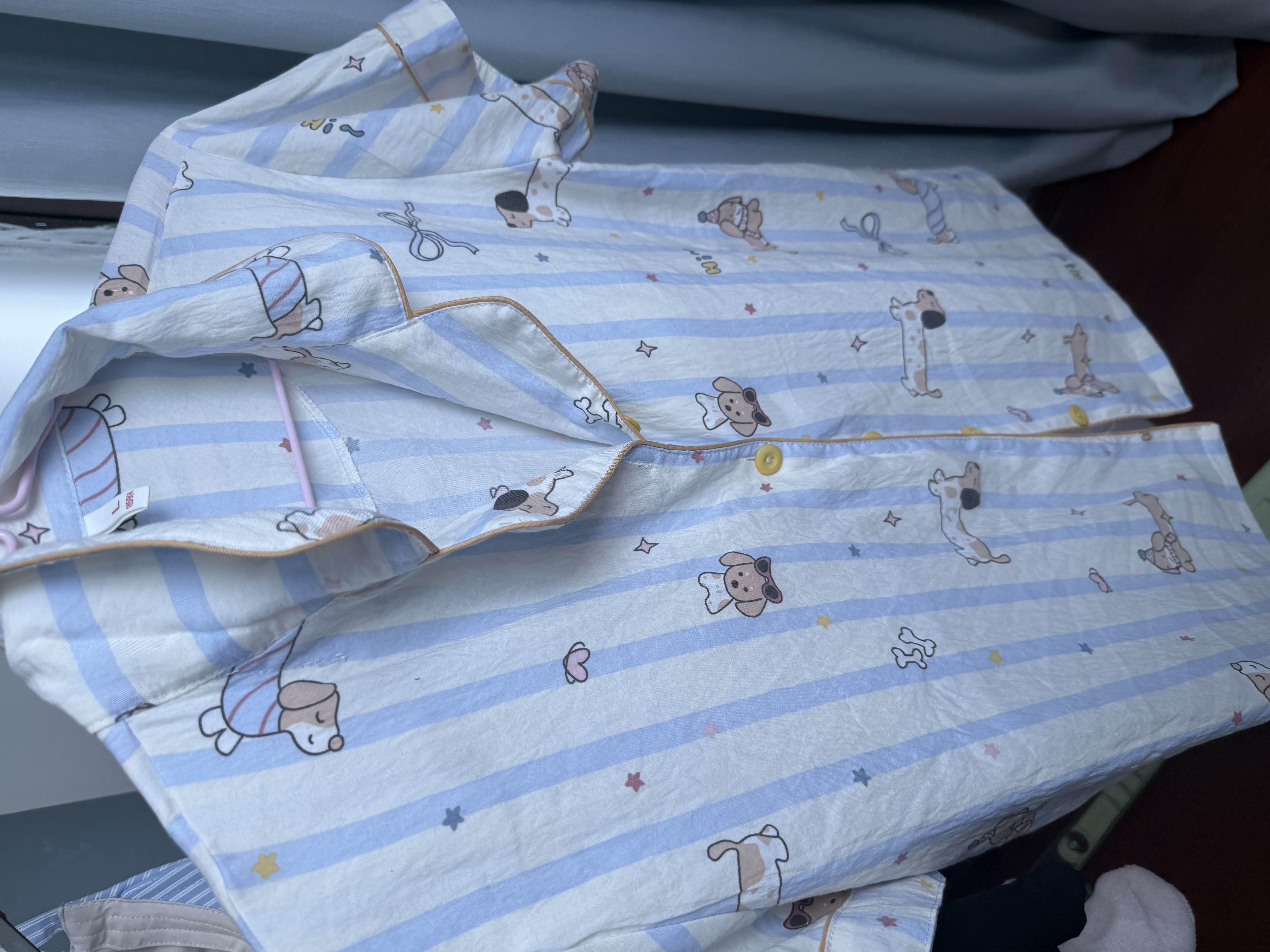 宫蝶卡通腊肠狗睡衣女三件套夏季短袖长裤云朵棉家居服可外穿 腊肠狗三件套（不可拆卸胸垫） L （建议100-120斤） 实拍图