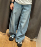 优衣库宽松廓形牛仔裤常规款女装男装/弯刀镰刀裤482280 487973 482280/64湖蓝色(做旧设计) 24 /155/62A 实拍图