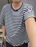 德玛纳【裸感体验】夏季撞色圆领条纹打底衫落肩宽松小个子气质女式t恤 实拍图