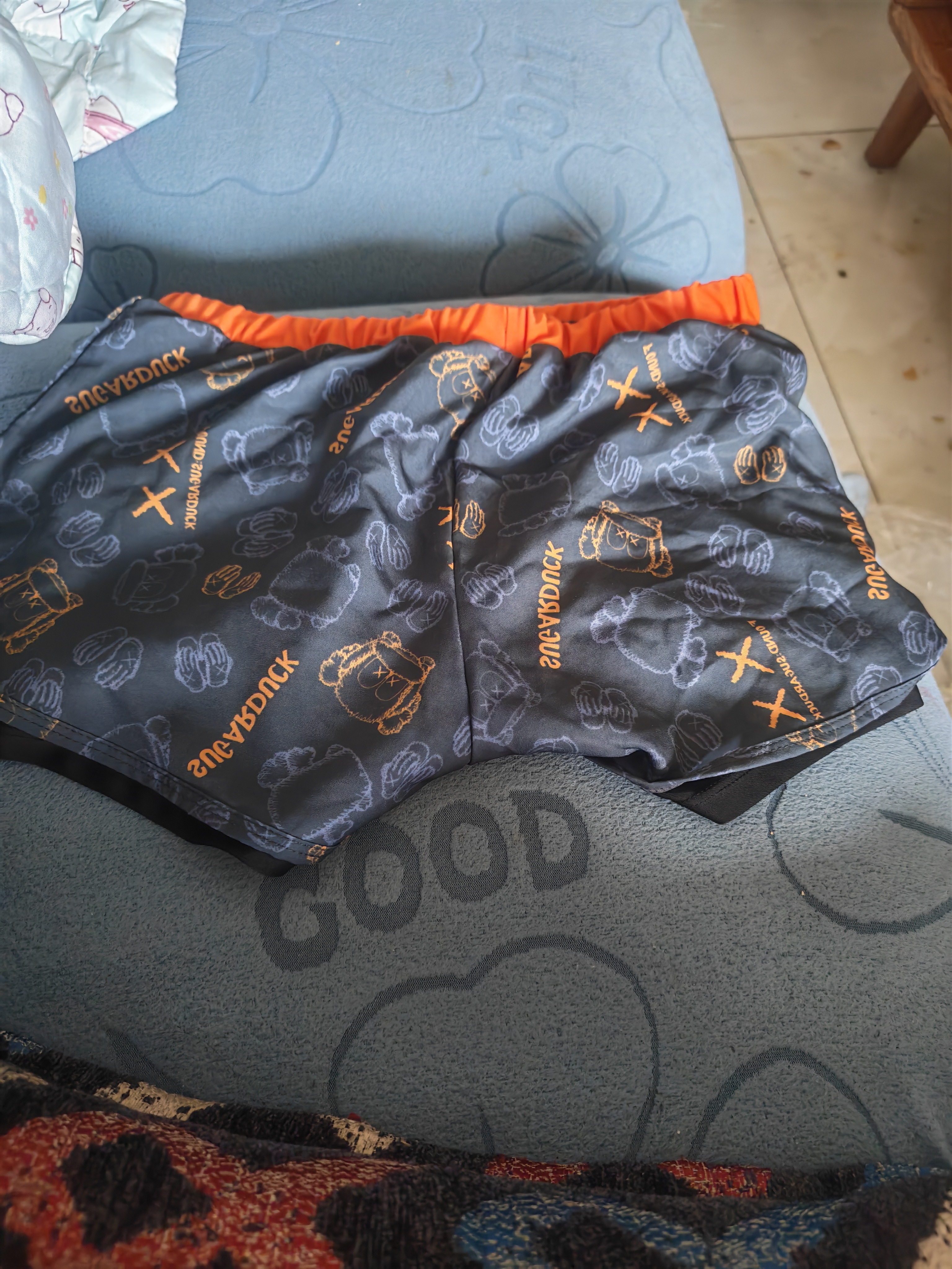 佑游儿童泳衣男童分体青少年防晒双层泳裤游泳衣五件套33094橘色3XL 实拍图