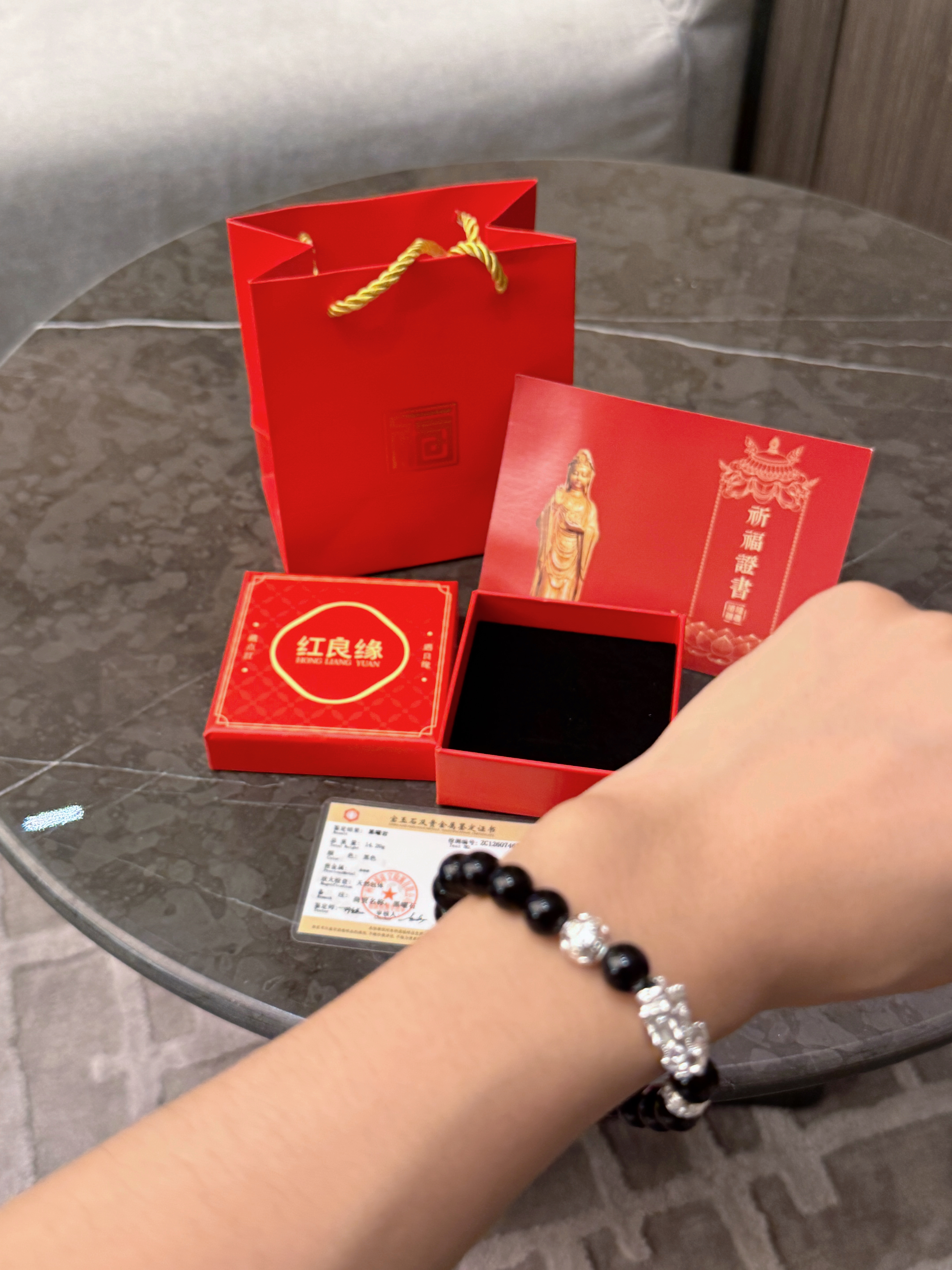 红良缘招财貔貅黑曜石手串足银999手链足银送男女朋友礼物送老公8mm 实拍图