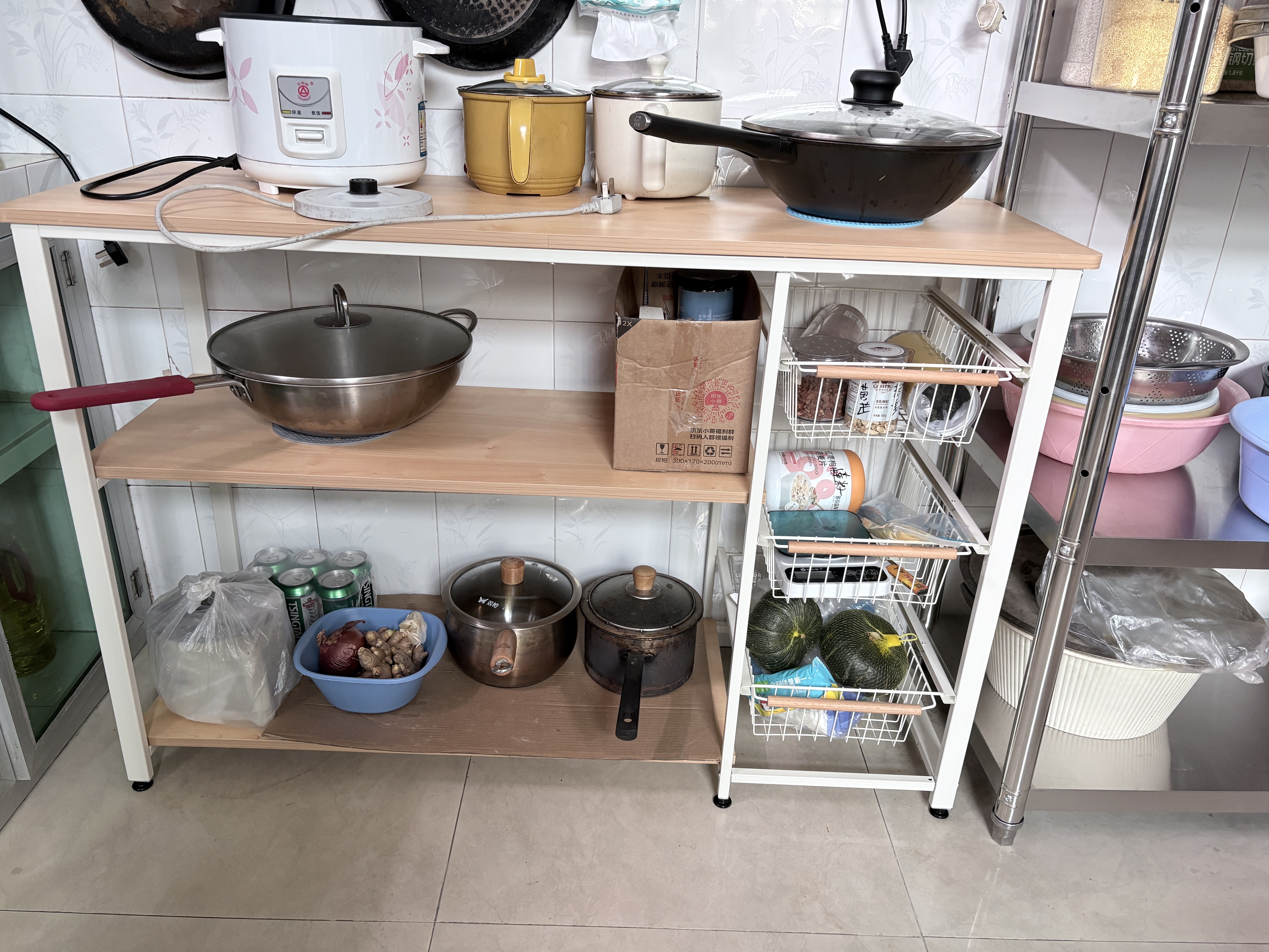佳帮手厨房多功能置物架多层操作台果蔬架调料架锅架零食窄边柜120 实拍图
