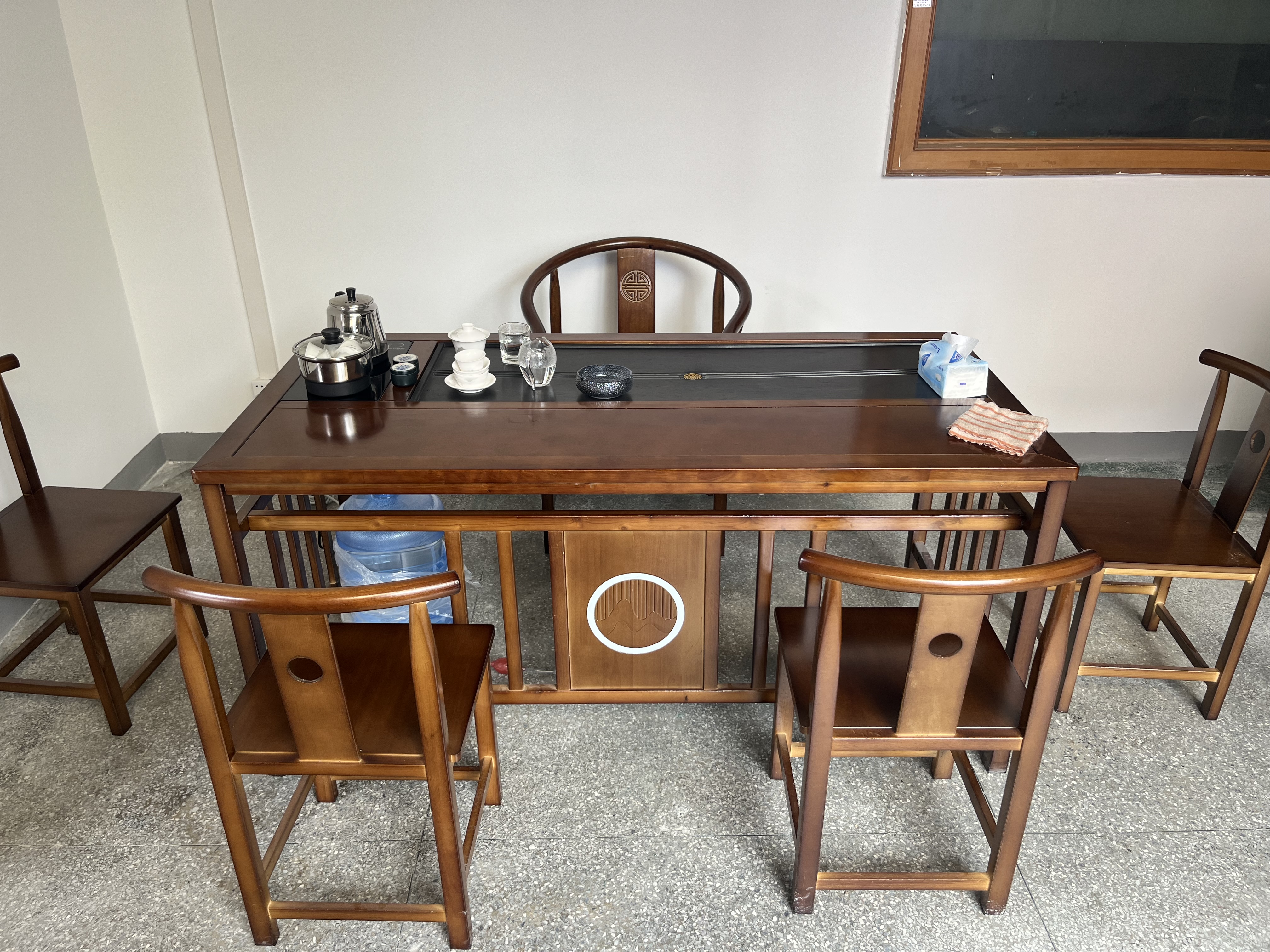 实木茶桌椅组合客厅功夫茶台茶几小户型家用套装一体阳台泡茶桌子 1.6米大石头明月桌+1围椅+4月牙椅【送电磁炉茶具】 实拍图