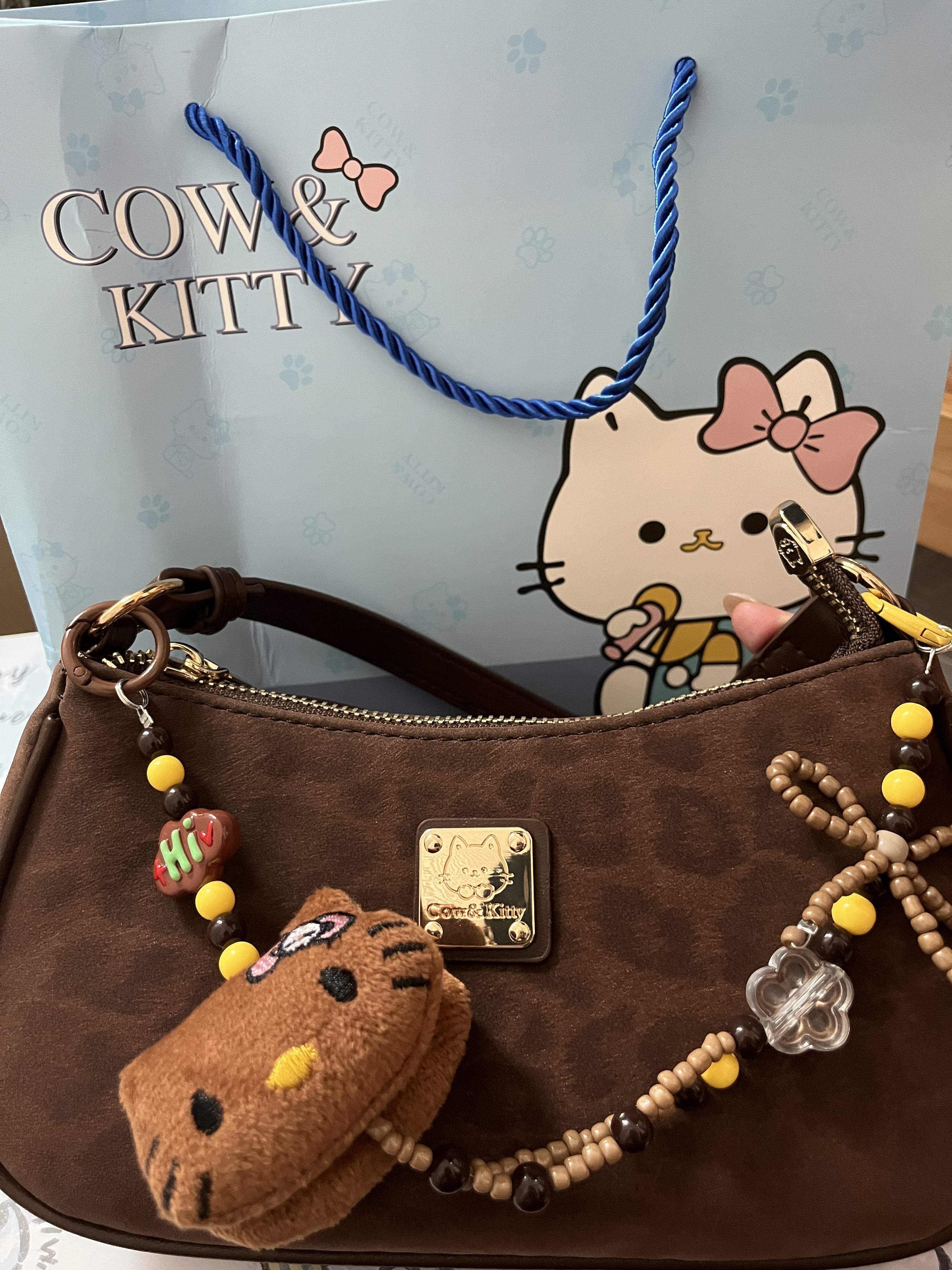 COW&KITTY正品凯蒂猫2025年新款百搭学生女士单肩包休闲斜挎包女士生日礼物 褐色【挂件礼盒礼袋】 实拍图