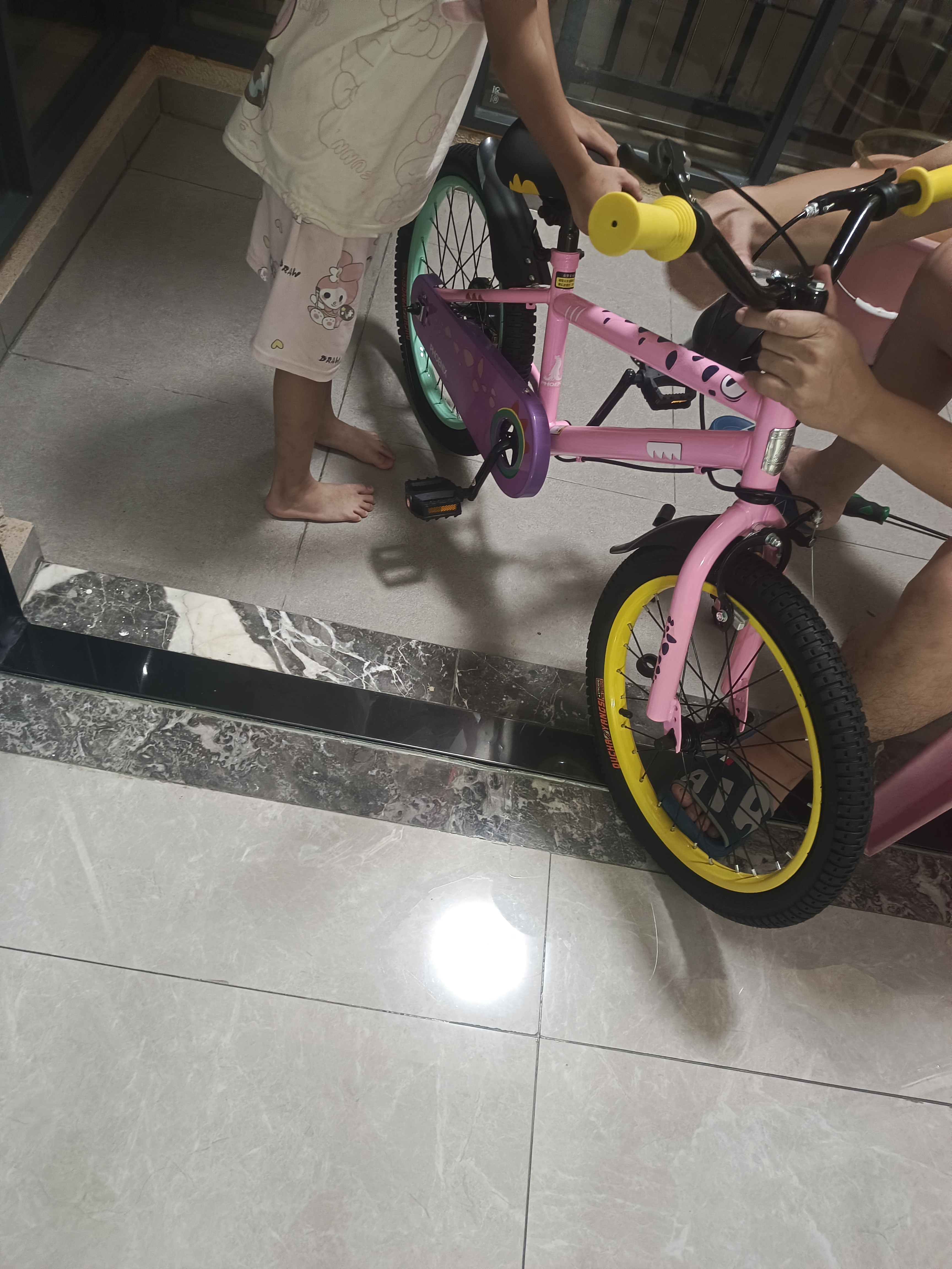 凤凰（Phoenix）儿童自行车3-6-8-12-15岁小恐龙粉色18寸 实拍图