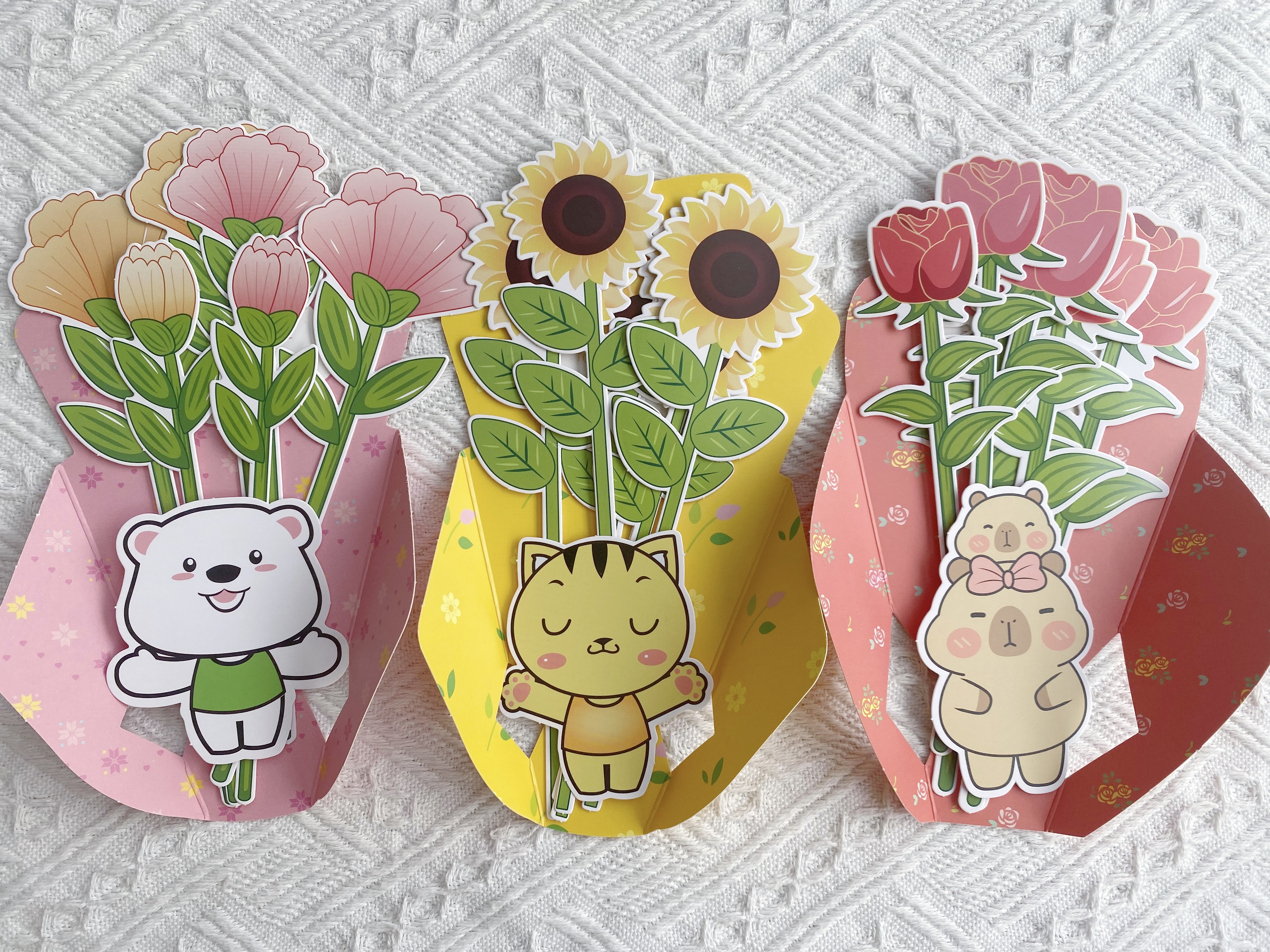 法拉蒙贺卡diy创意花束折叠幼儿园小学生送老师节日祝福感恩卡片礼物 向日葵+玫瑰花+康乃馨 实拍图