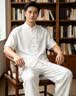 JEEP SPIRIT桑蚕丝唐装男中老年爸爸夏装短袖老人衣服中国风套装爷爷太极服 白色 套装 M 100-125斤 晒单实拍图