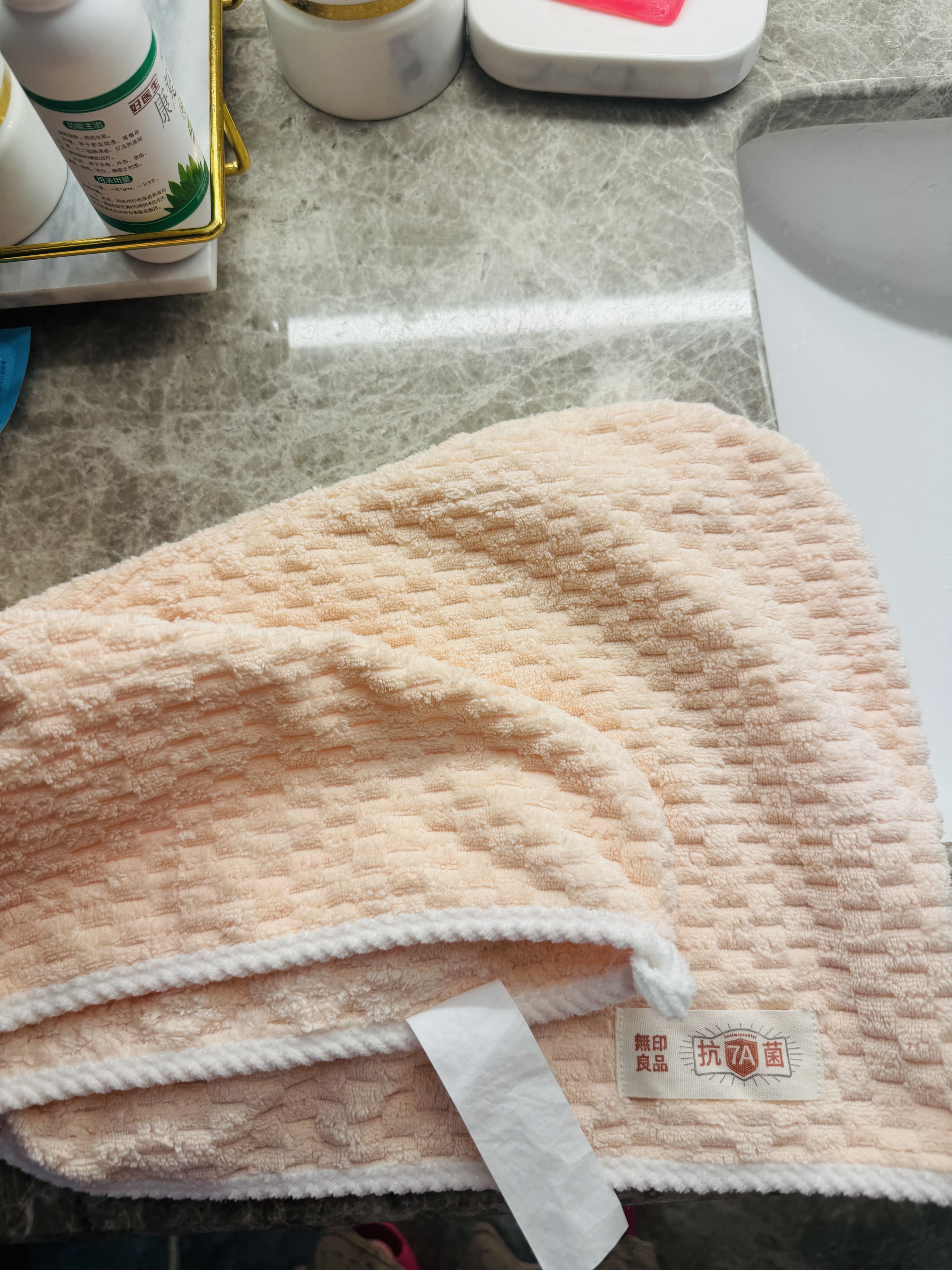 无印良品 干发毛巾7A级抗菌超强吸水速干擦头A类包头巾女加厚擦脸毛巾粉色 实拍图