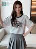 Halo Queen宽松t恤运动短袖T恤女夏季撞色字母印花上衣H143T1416 实拍图