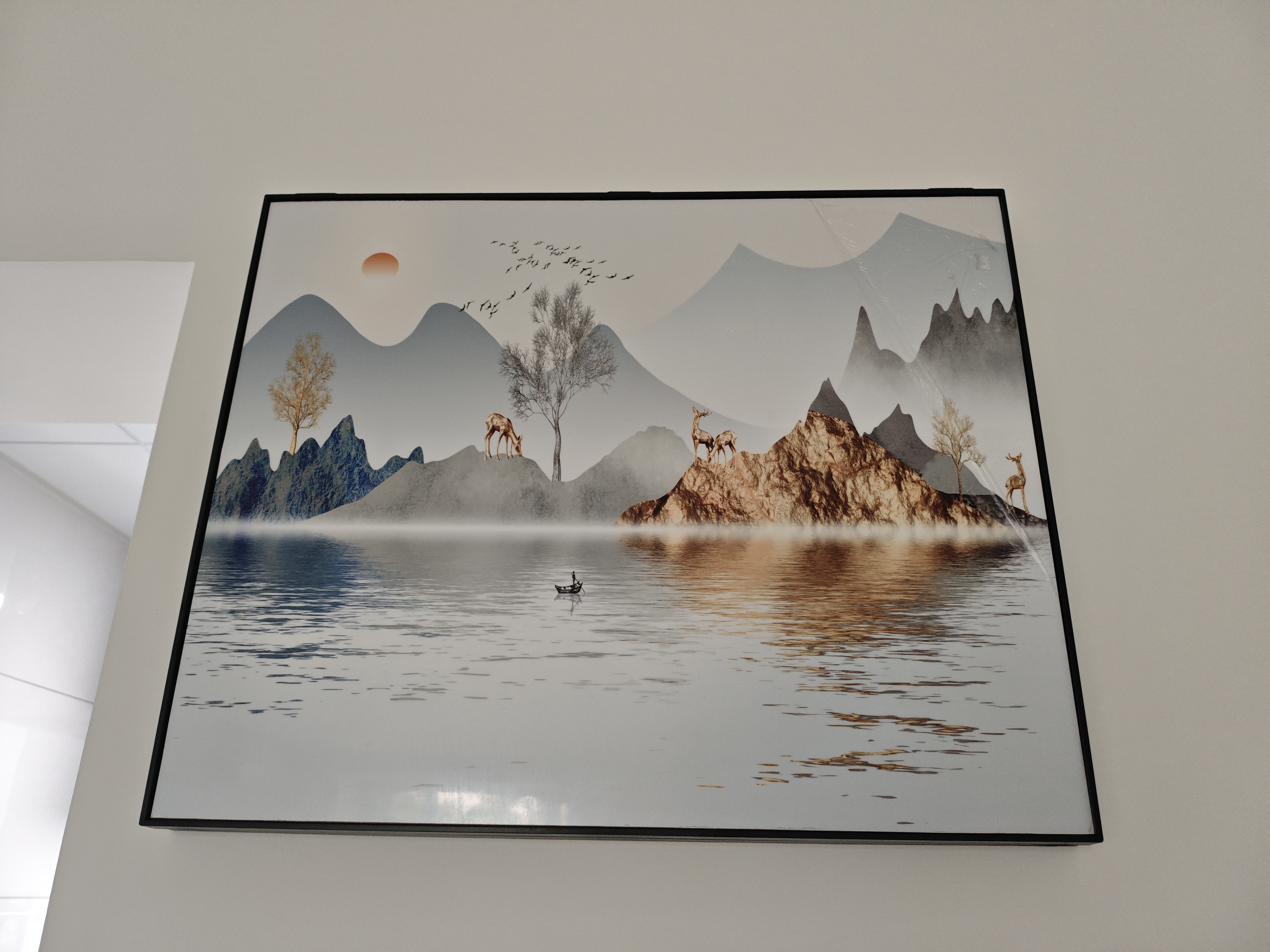 电表箱装饰画免打孔现代简约客厅餐厅挂画总开关电闸盒遮挡配电箱 山水画 55*45遮挡45*35 上掀款-无液压杆 实拍图