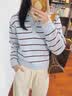 优衣库柔滑棉质POLO领条纹针织衫女装毛衣毛衫484503 60 浅蓝色 S 实拍图