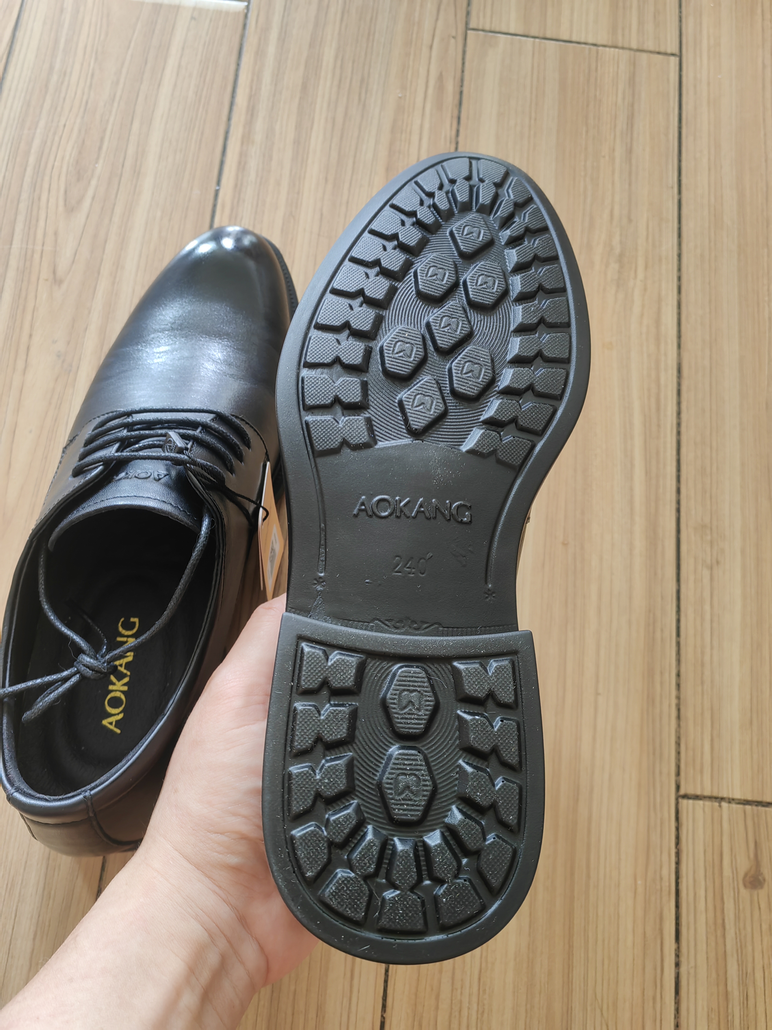 奥康（Aokang）男鞋牛皮皮鞋男士商务正装百搭德比鞋圆头系带结婚低帮大码鞋子 黑色【内增高】 38 (240mm) 实拍图