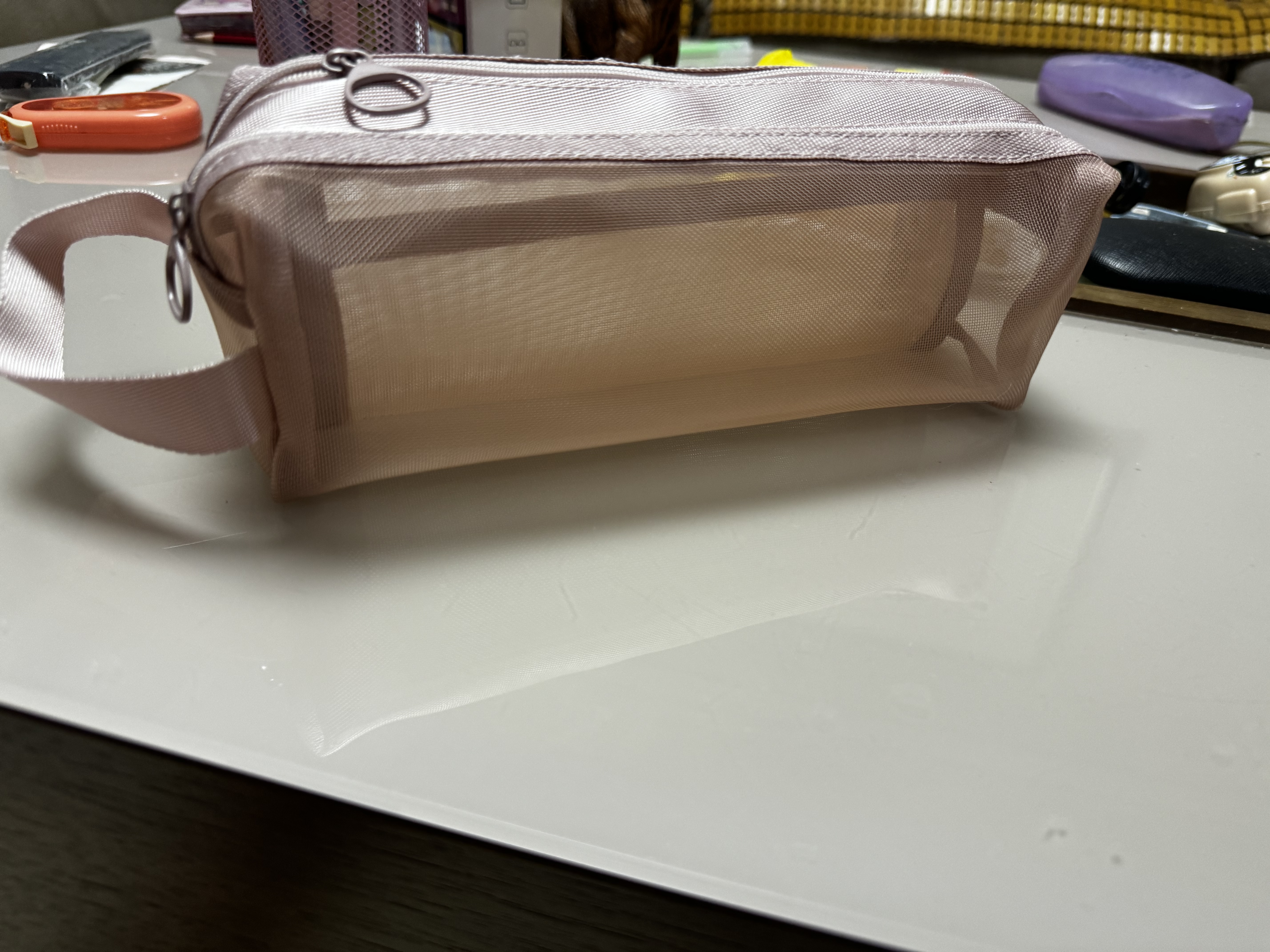 京东京造大容量双层笔袋 耐用网纱考试专用文具袋文具盒便携可带入考场 中高考考研适用 粉色 JD5022 实拍图