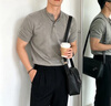 OEMG灰色亨利领针织短袖polo衫男款夏季收袖口健身运动t恤显肌肉半袖 灰色 【高织密高品质】 XL [建议130-150斤] 实拍图