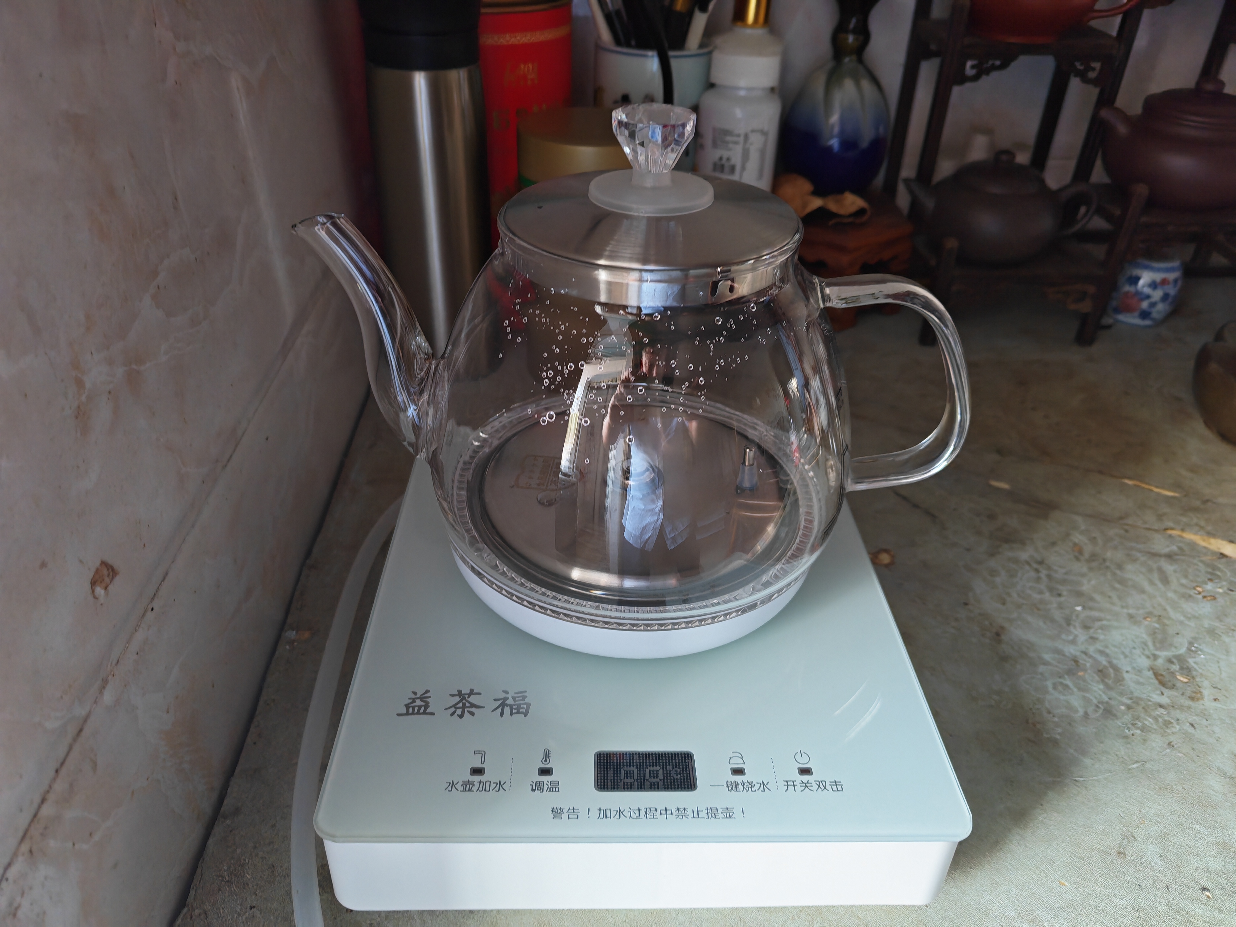 益茶福全自动上水电热水壶茶台烧水壶饮水烧水一体机玻璃底部上水单壶茶几煮茶壶保温泡茶壶开水壶煲水壶 1L 蓝光玻璃套装316钢 实拍图