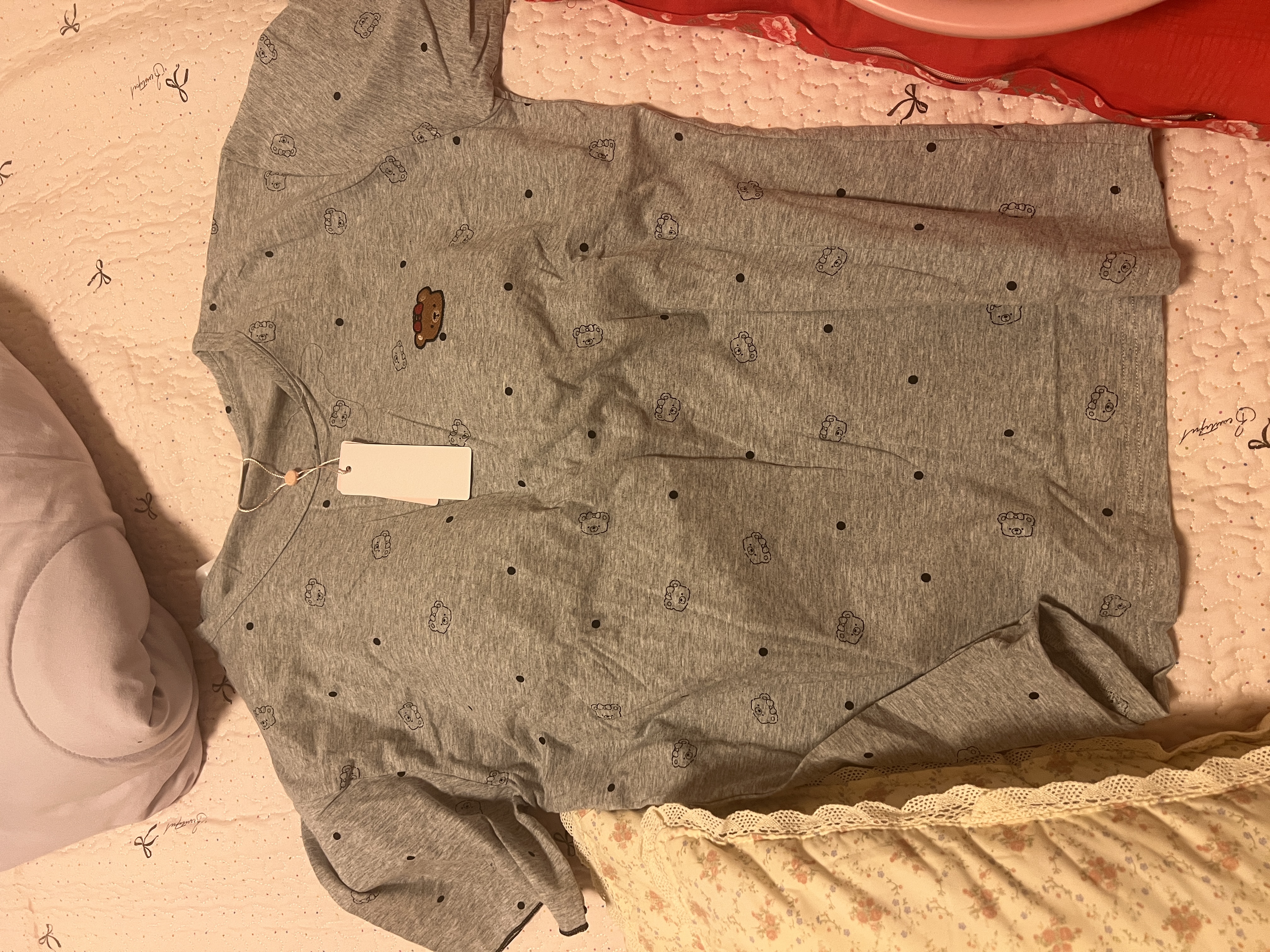 都市丽人睡衣女士带胸垫100%纯棉圆领短袖短裤夏季可外穿家居服灰色L 实拍图