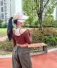 Charm Kendo防晒帽子女夏季棒球帽防紫外线大帽檐遮脸鸭舌帽扎马尾太阳帽 米色 实拍图