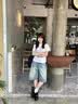 拉夏贝尔浅色美式泼墨牛仔短裤女夏薄款小个子直筒阔腿五分裤子 蓝色 2XL 实拍图