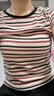 拉夏贝尔小众辣妹撞色条纹短袖t恤女夏新款设计感修身正肩上衣 红色条纹 M 实拍图