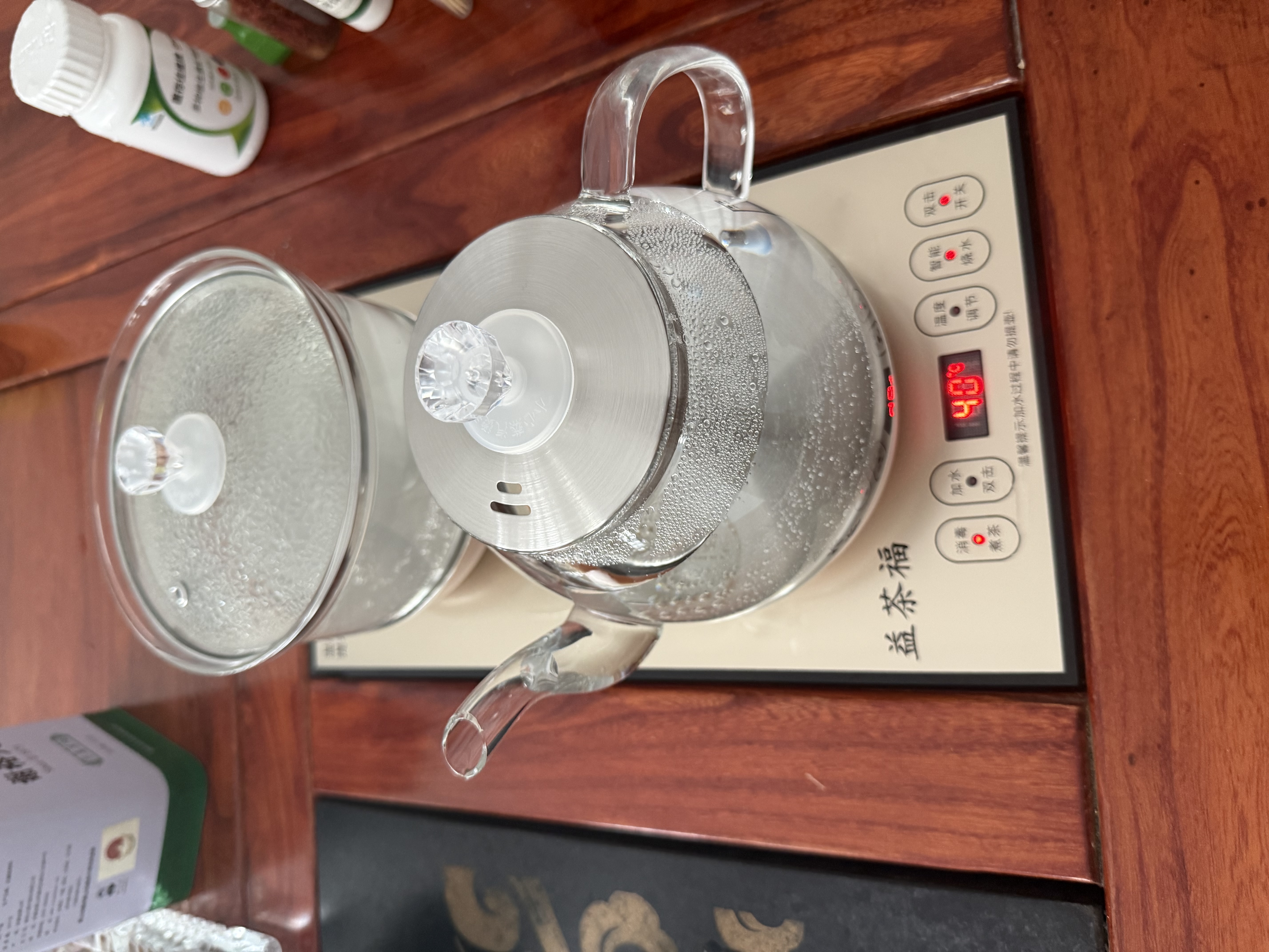 益茶福全自动上水电热水壶底部上水嵌入式茶台功夫茶烧水壶饮水烧水一体机抽水玻璃煮茶壶保温泡茶壶 1L SQ-008金色玻璃套装 实拍图