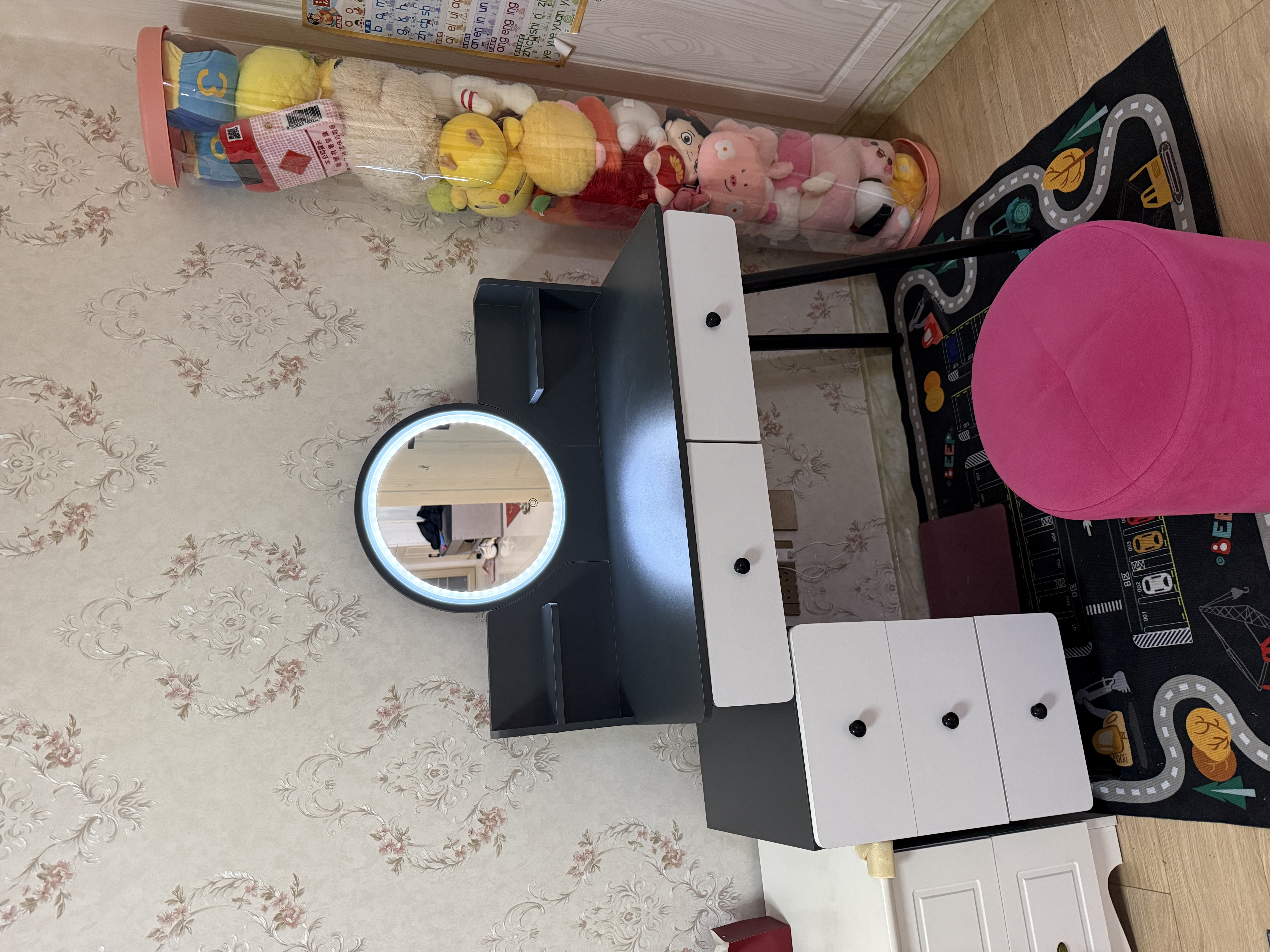 左度梳妆台卧室现代简约2026新款化妆桌斗柜一体小户型家用化妆台桌子 【经典款】五抽雅士灰+LED镜 【实惠】自行安装 实拍图