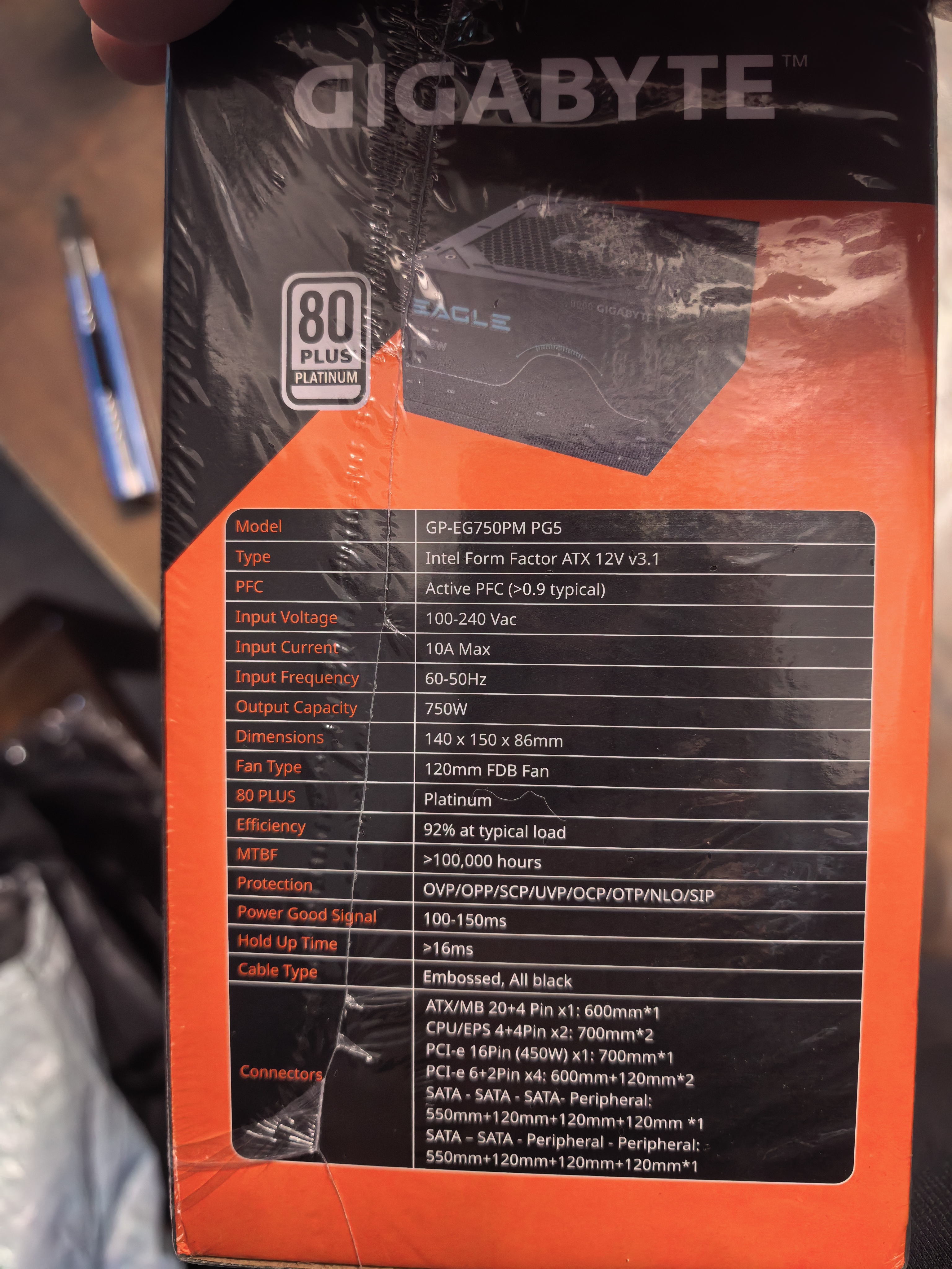 技嘉（GIGABYTE）猎鹰双白金牌氮化镓750W全模组电源80PLUS/PPLP白金认证/两段式OPP智能保护 EG750PM PG5 实拍图