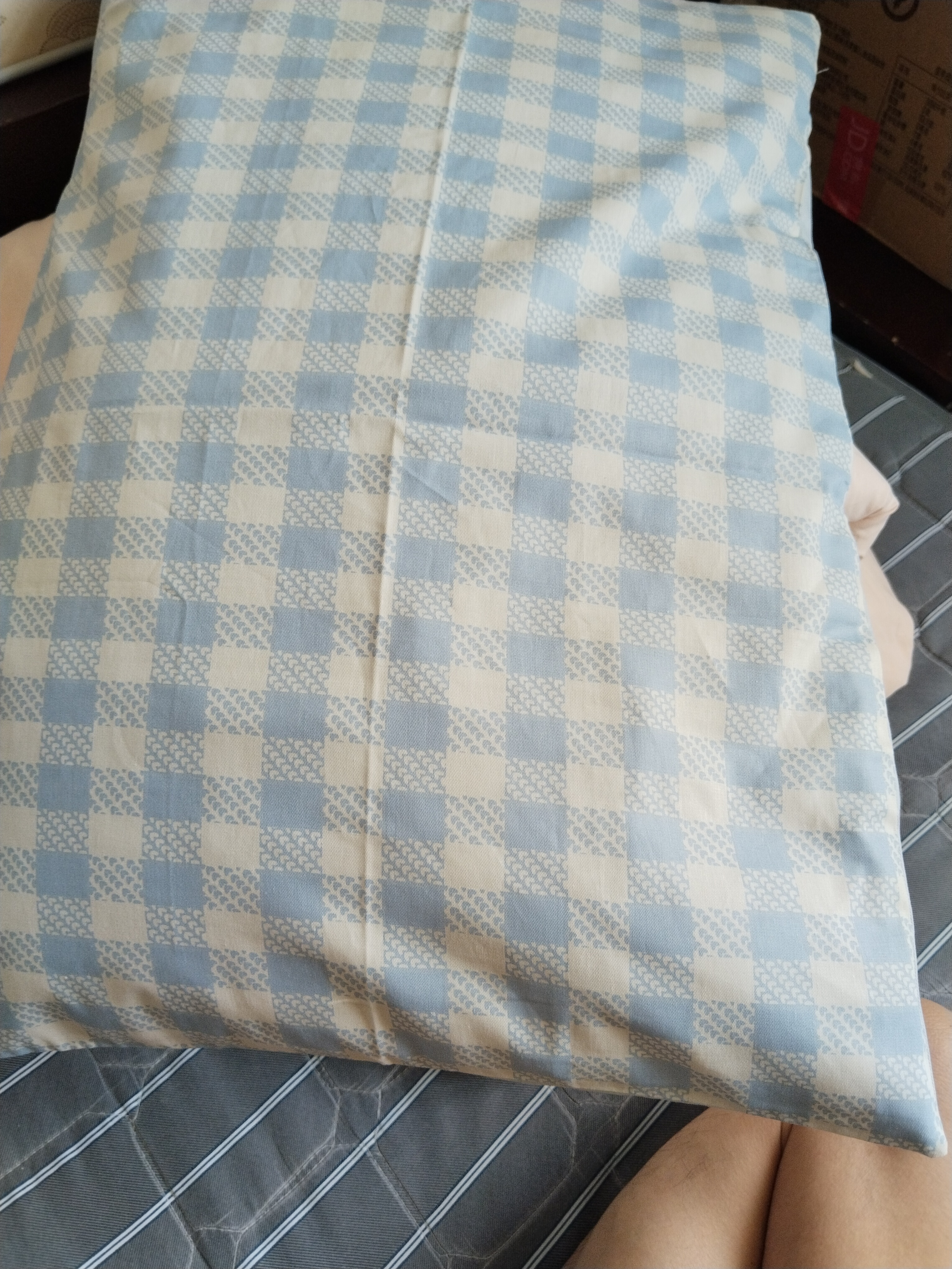 金号全棉枕套 7A抗菌纯棉枕头套防螨学生宿舍枕芯套爱心格蓝40*60cm*2 实拍图