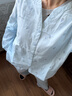 MEJU纯棉双层纱布女长袖睡衣温柔粉色可爱刺绣V领家居服套装女装 蓝色刺绣 M (160) 95-115斤以内 实拍图