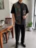 JEEP SPIRIT唐装香云纱男夏季短袖衬衫套装中国风男装中式复古盘扣半袖 黑色01 L 晒单实拍图